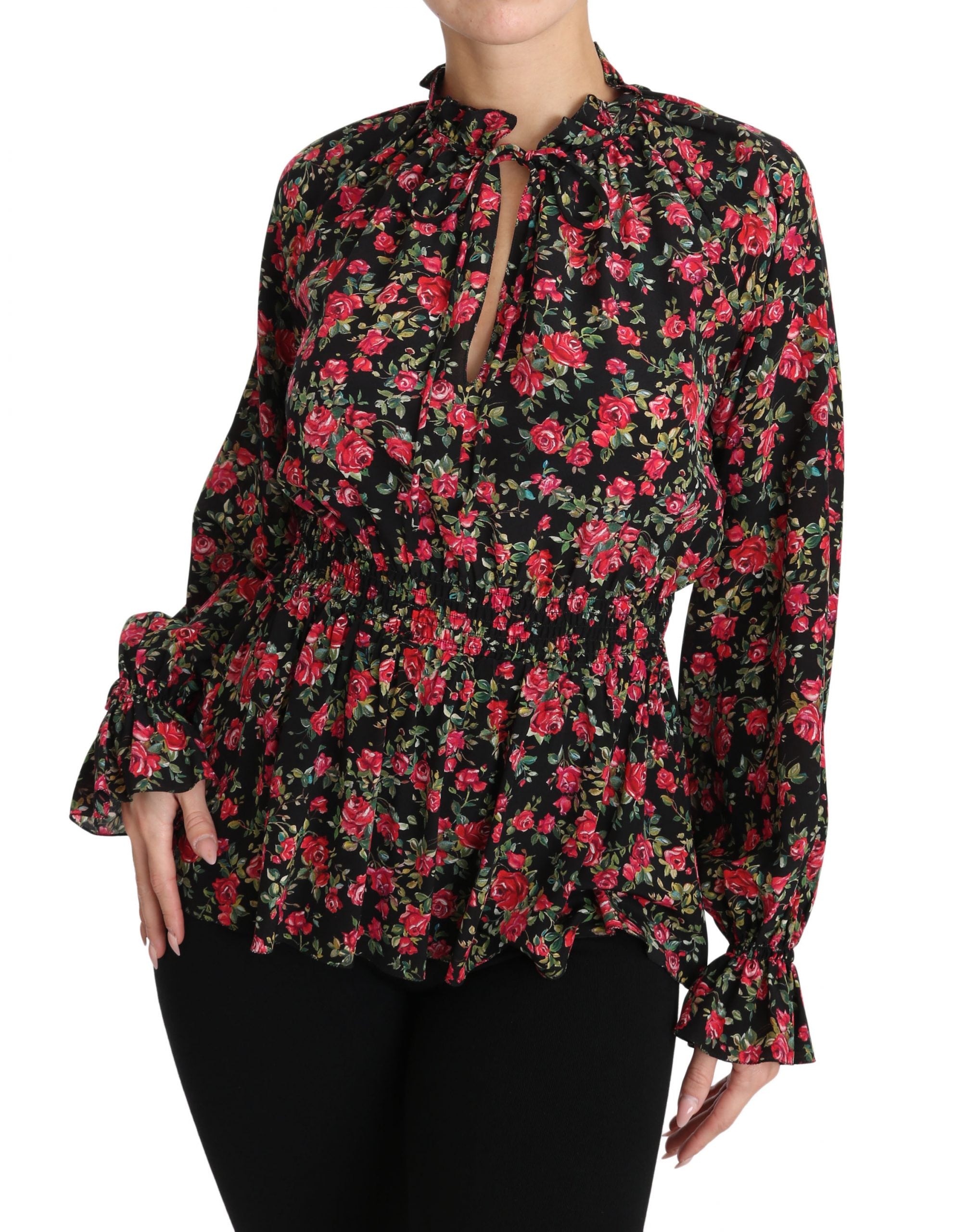 Dolce & Gabbana Black Rose Print Floral Shirt Top Blouse-4