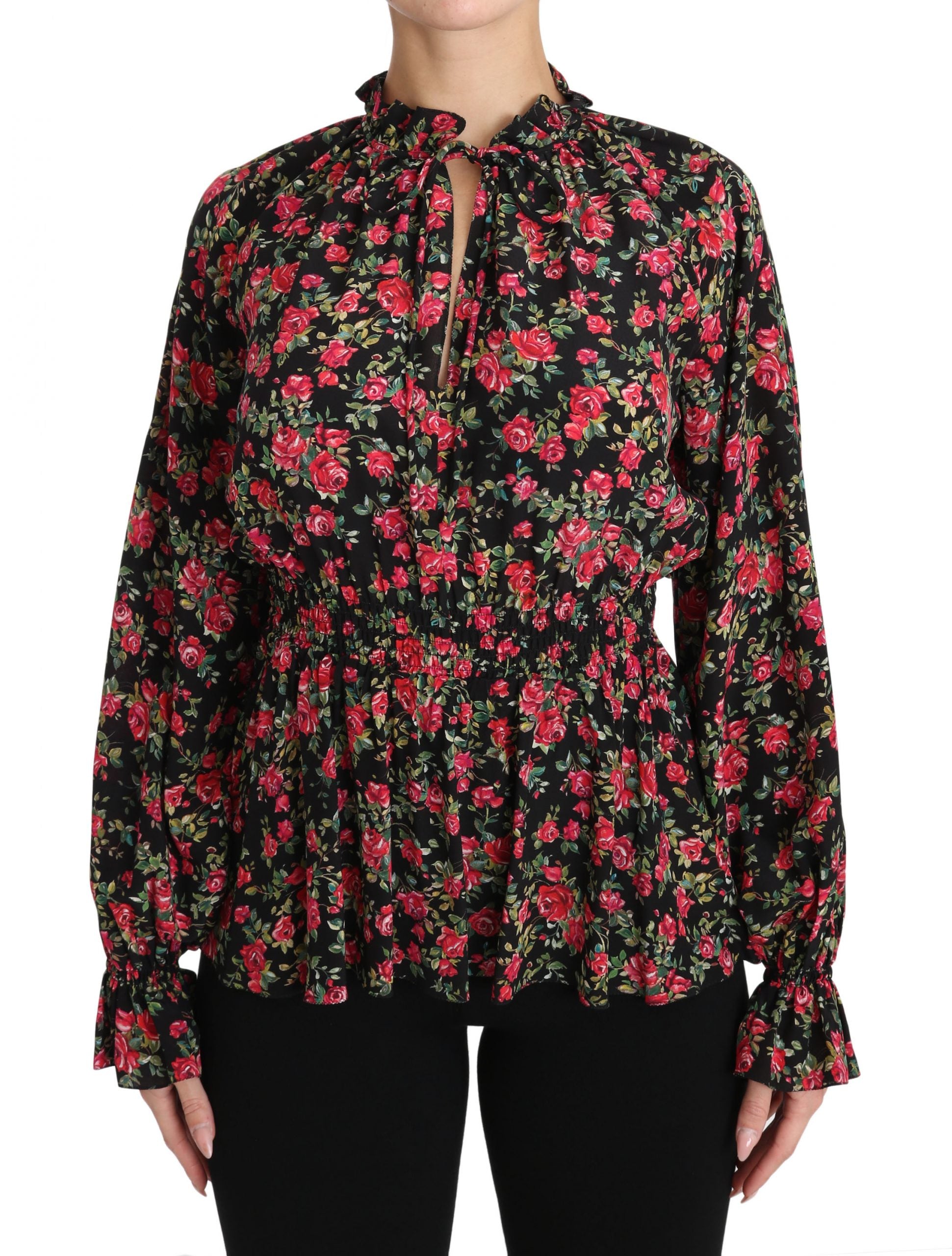 Dolce & Gabbana Black Rose Print Floral Shirt Top Blouse-1