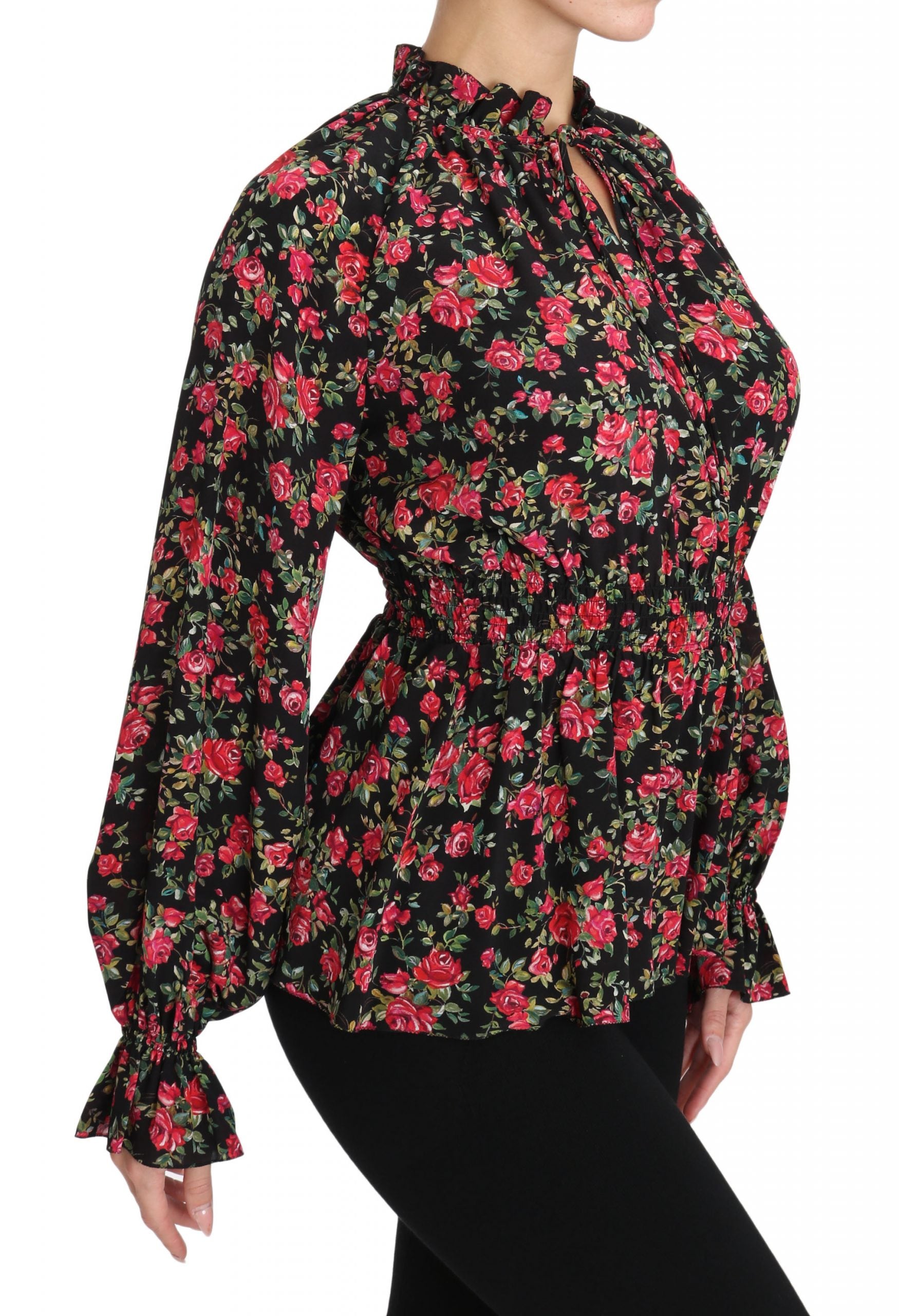 Dolce & Gabbana Black Rose Print Floral Shirt Top Blouse-5