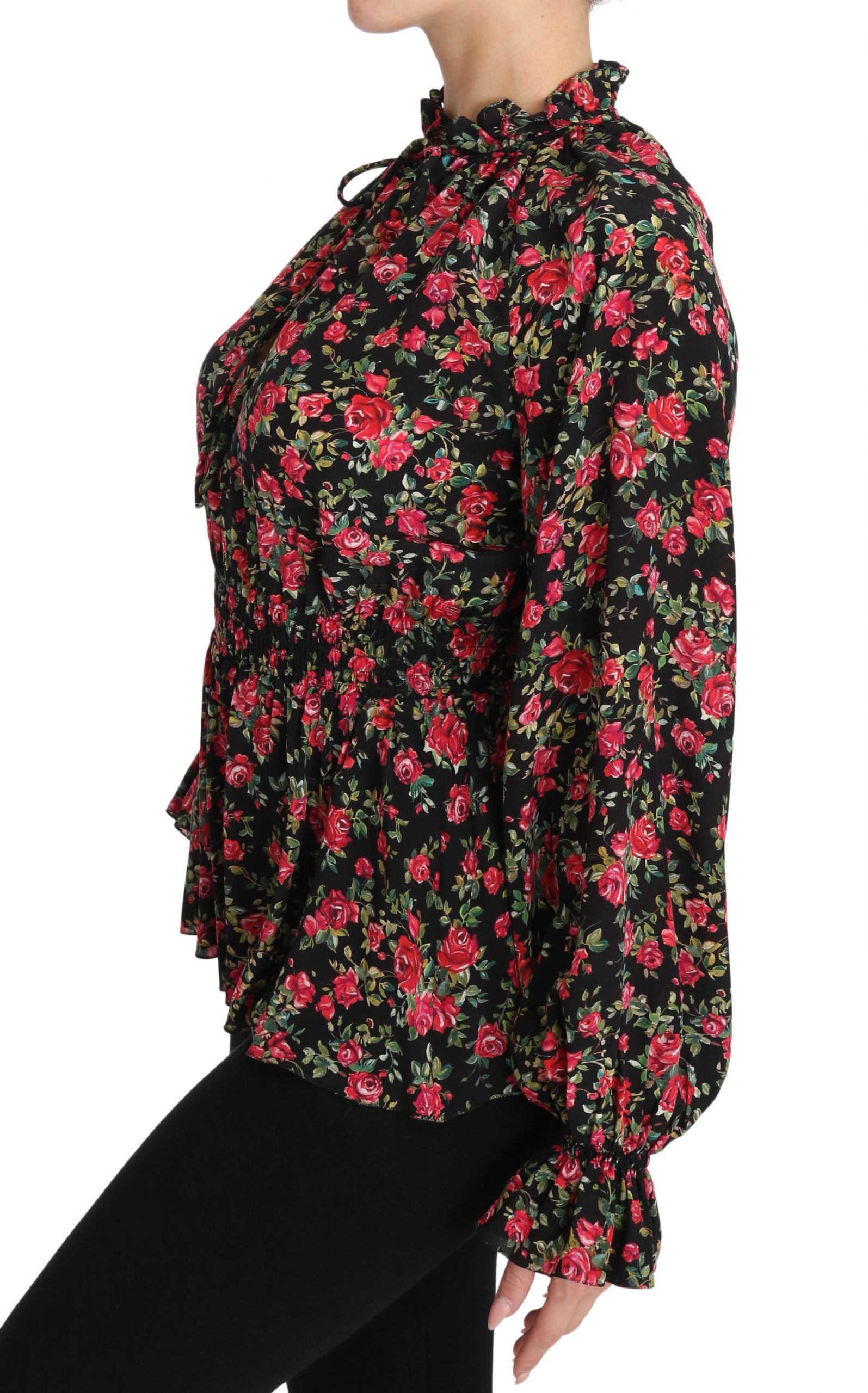 Dolce & Gabbana Black Rose Print Floral Shirt Top Blouse-6