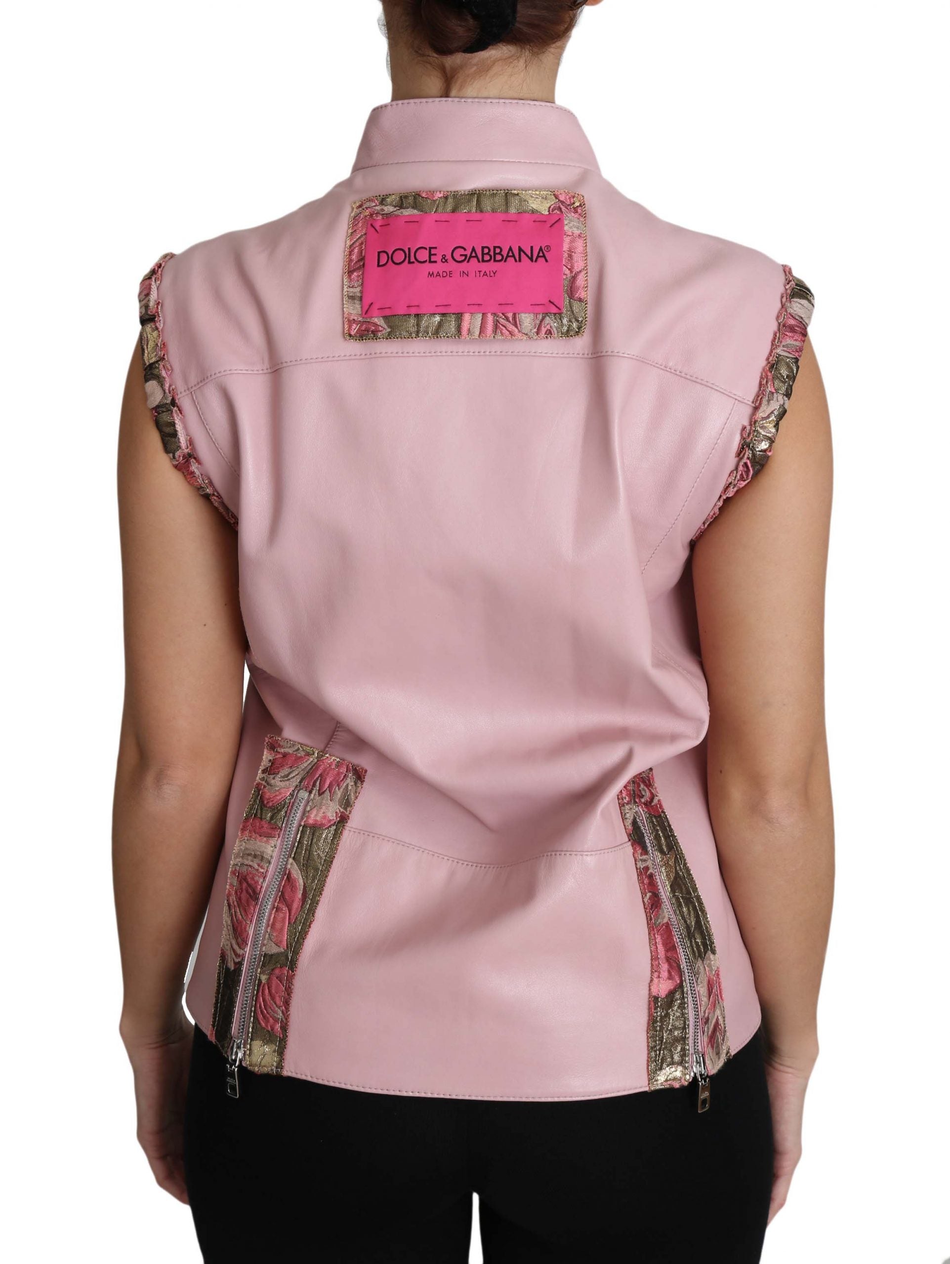 Dolce & Gabbana Rosa ärmellose Weste mit Reißverschluss aus Lammleder-6