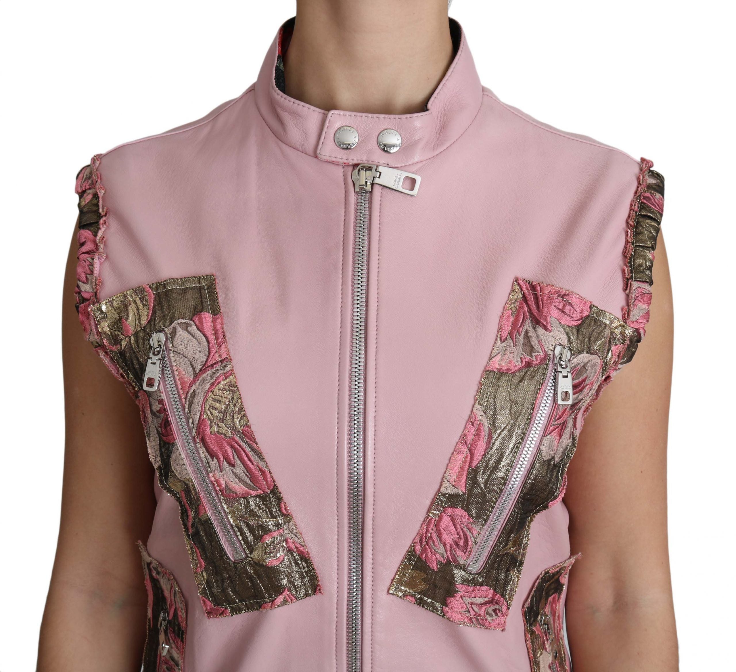 Dolce & Gabbana Rosa ärmellose Weste mit Reißverschluss aus Lammleder-5