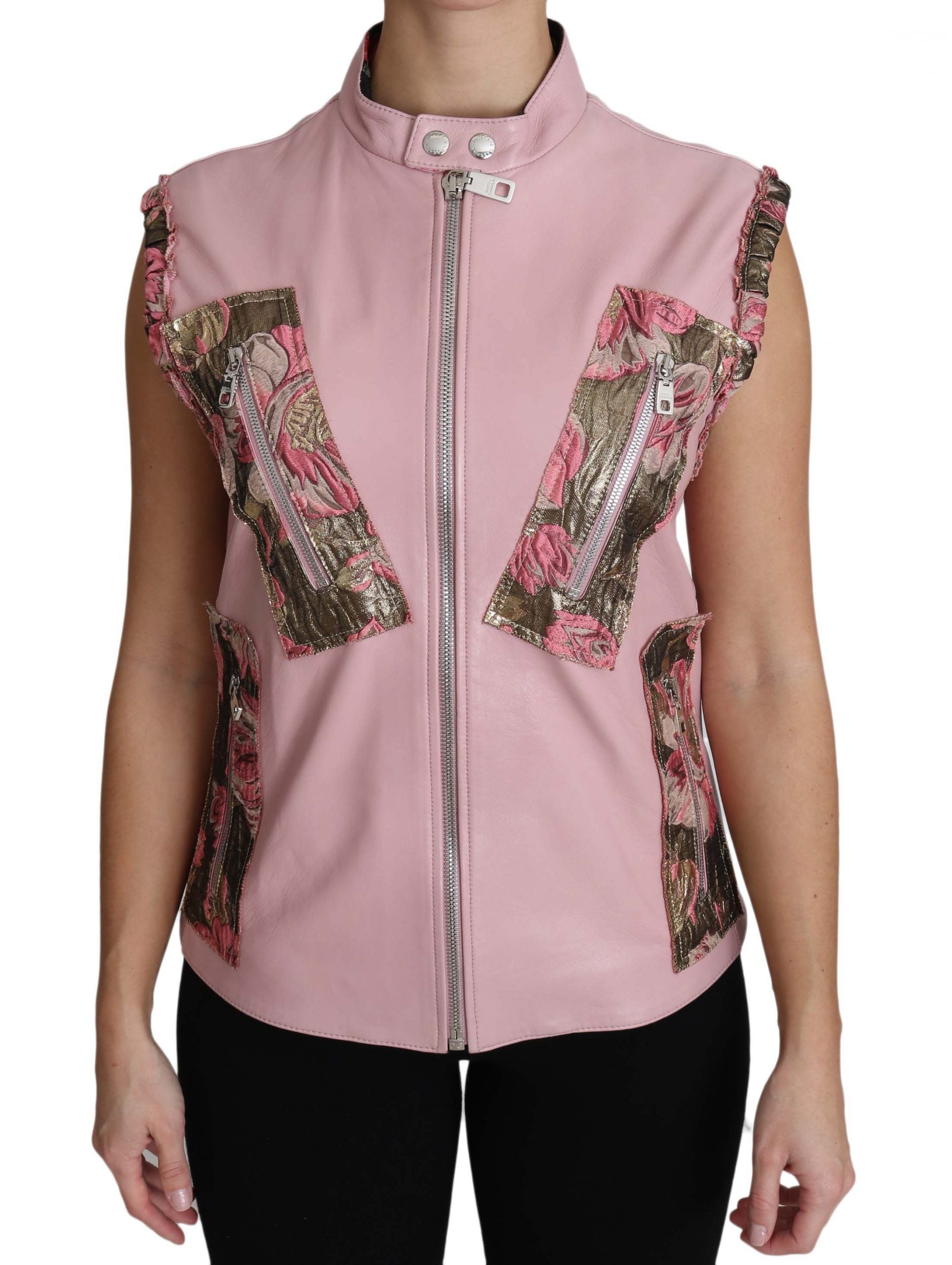 Dolce & Gabbana Rosa ärmellose Weste mit Reißverschluss aus Lammleder-1