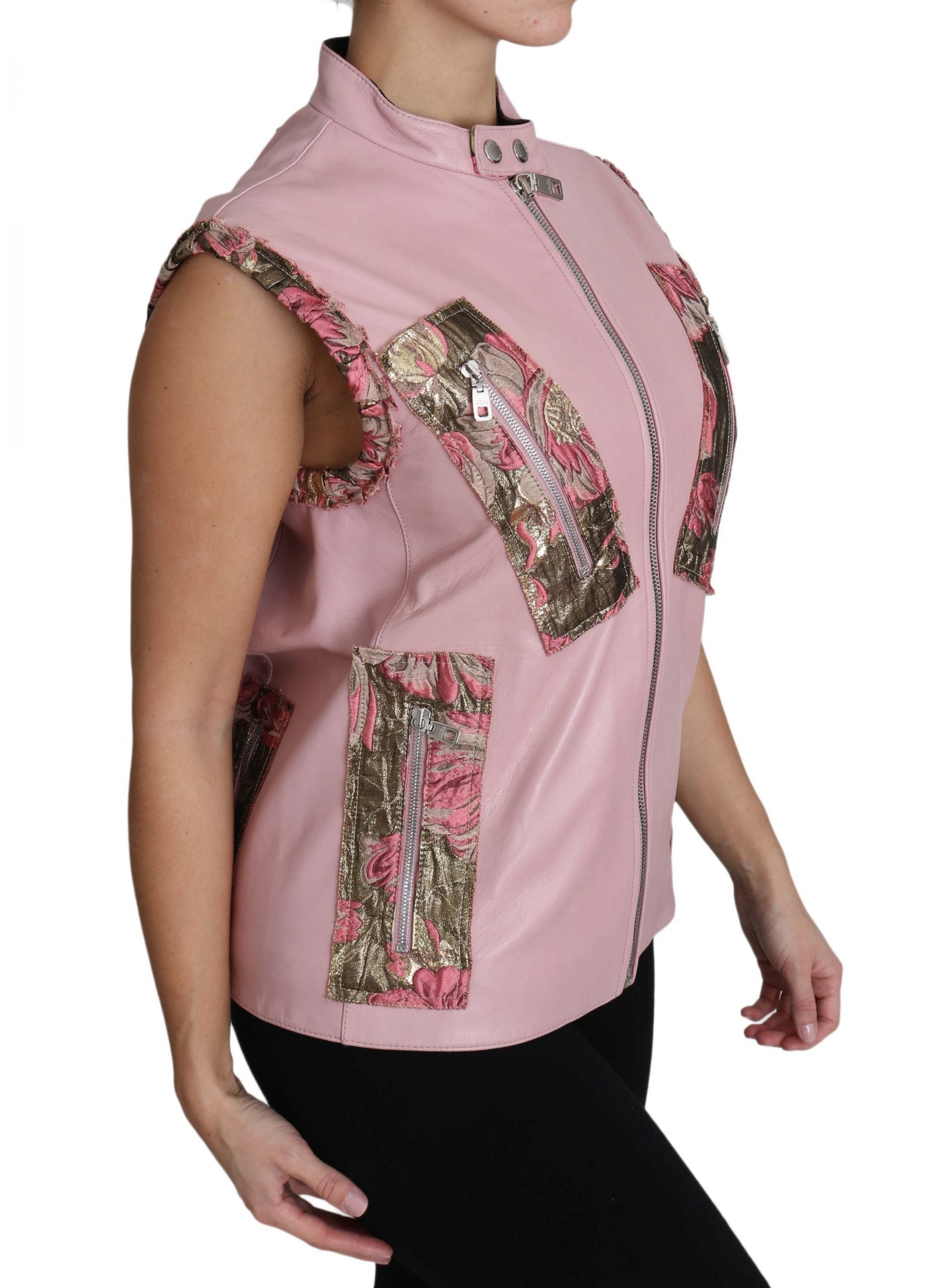 Dolce & Gabbana Rosa ärmellose Weste mit Reißverschluss aus Lammleder-3