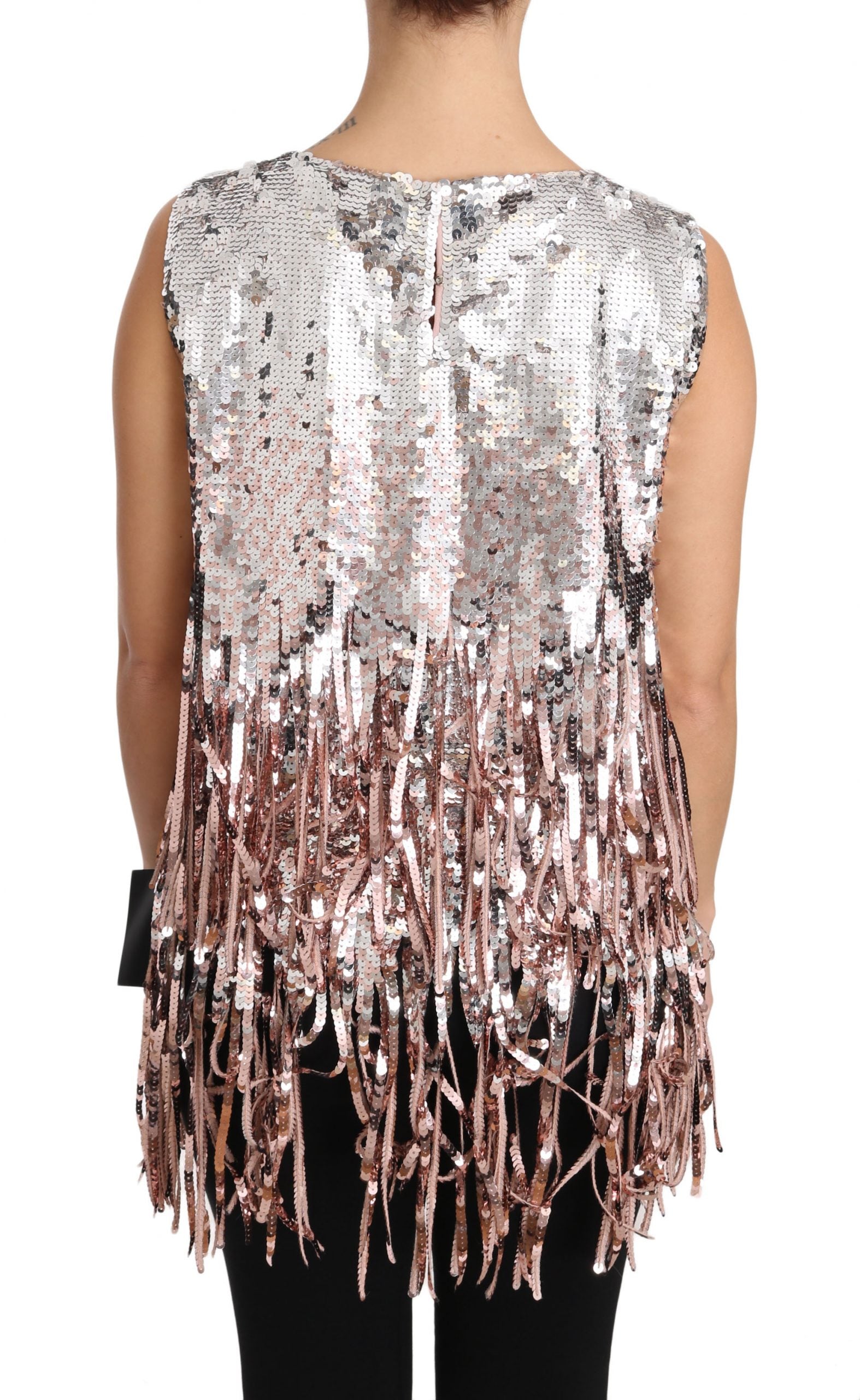 Dolce & Gabbana Gold Pink Sequin Fringe Tank Top-2