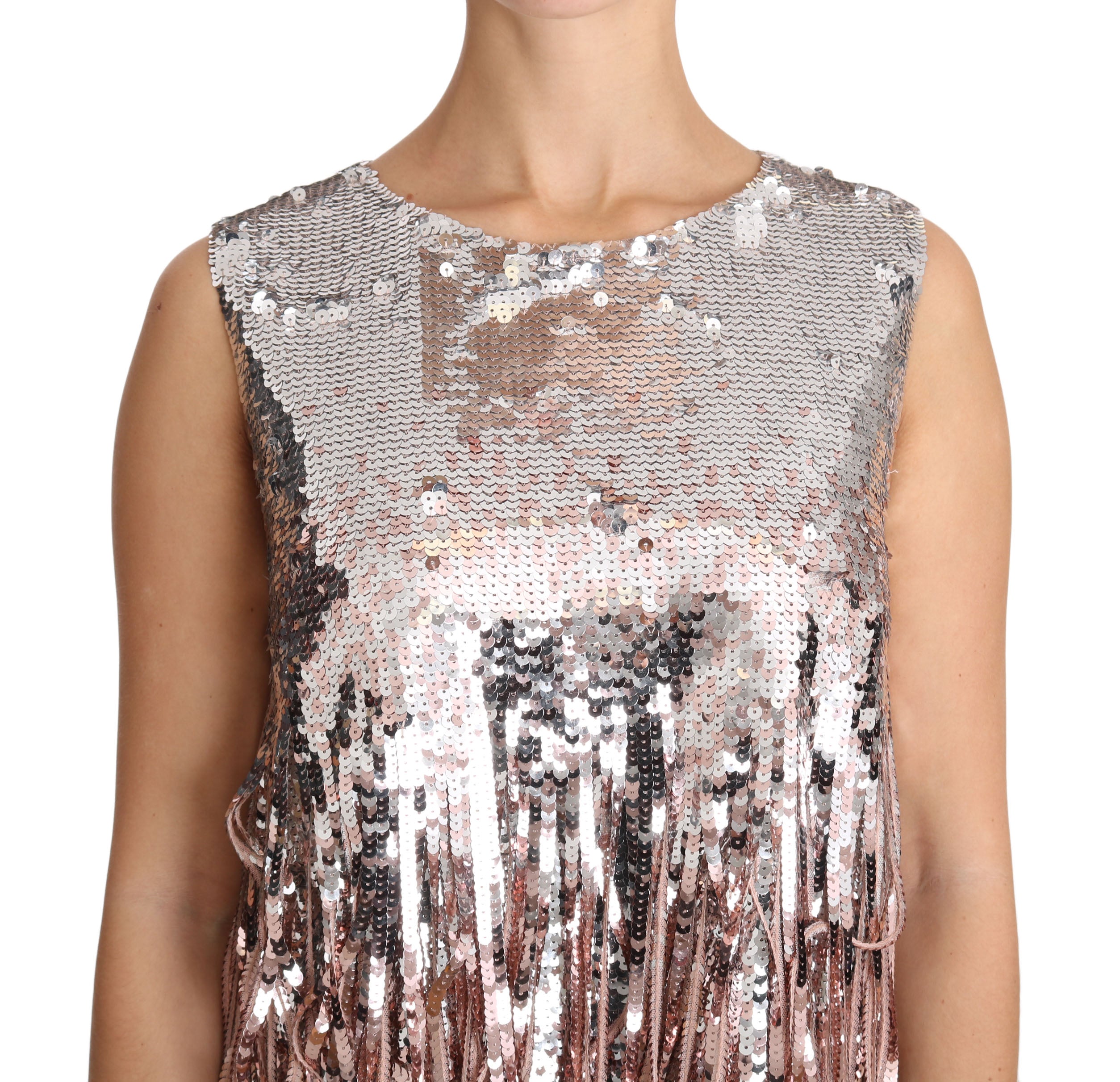 Dolce & Gabbana Gold Pink Sequin Fringe Tank Top-3