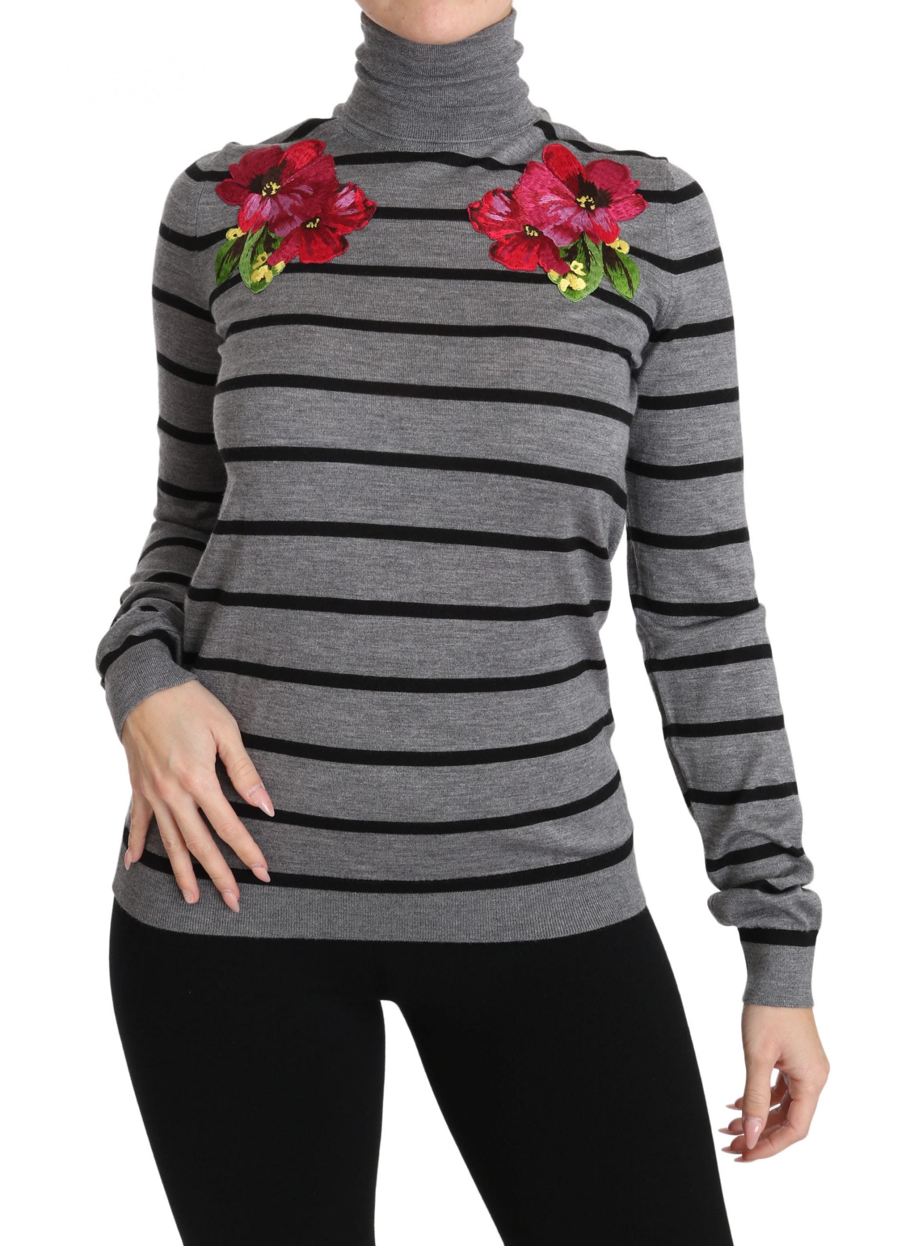 Suéter de cuello alto de seda y cachemira gris de Dolce & Gabbana-4