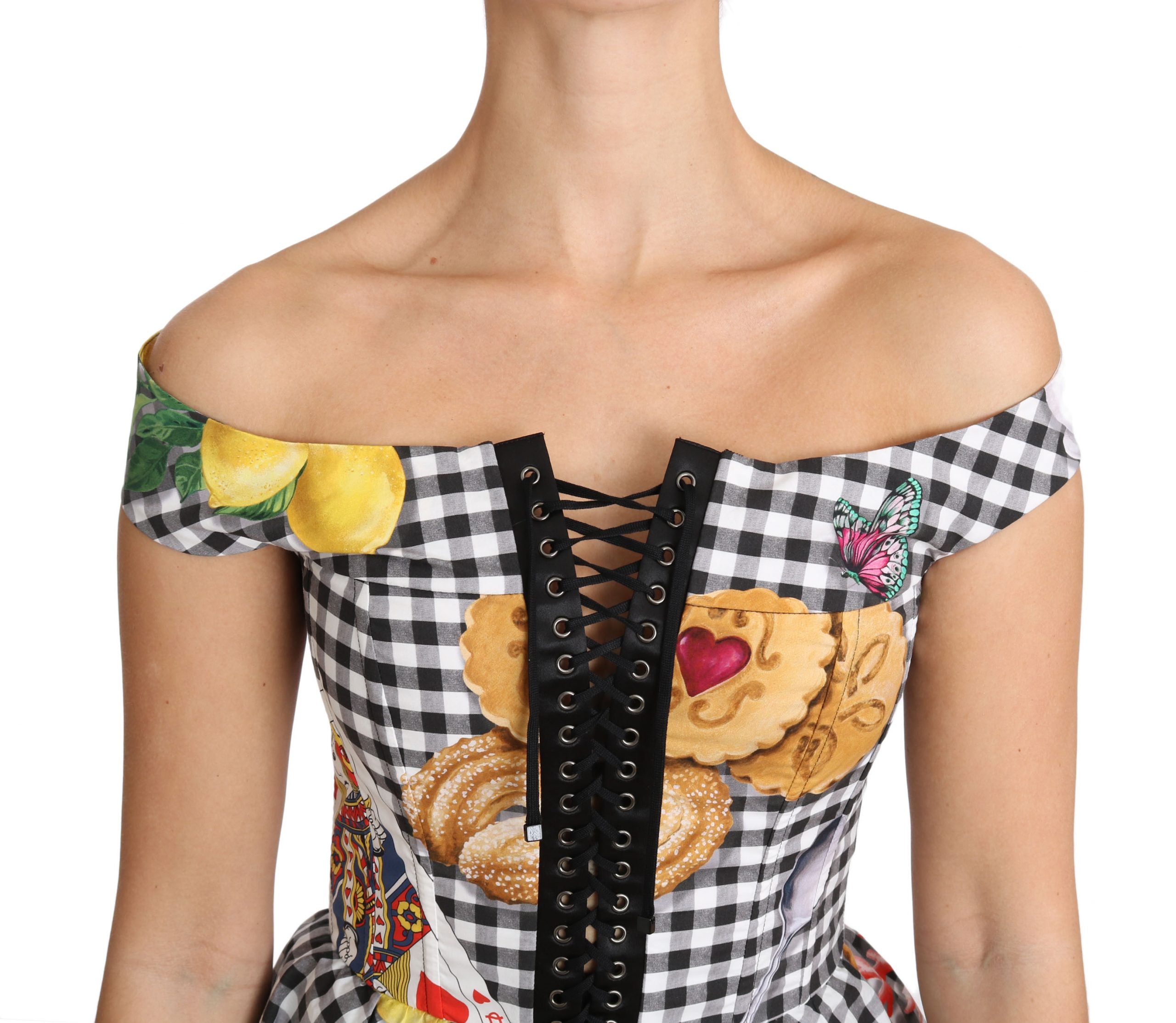 Dolce & Gabbana Black and White Corset Blouse Sicily Lemon Check Top-3