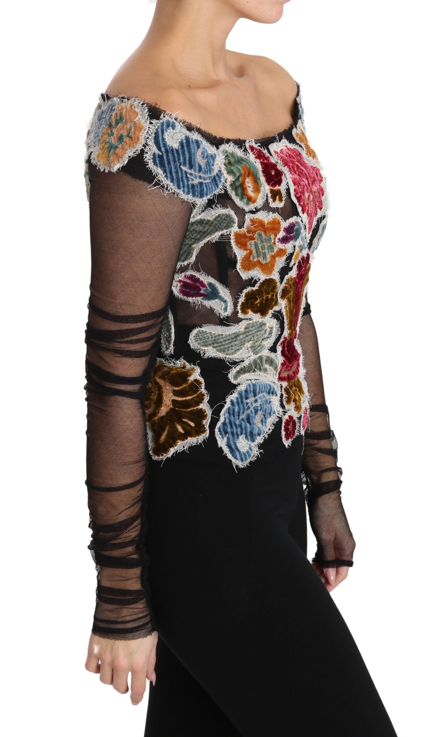 Dolce & Gabbana Black Floral Ricamo Top T-Shirt Blouse-6