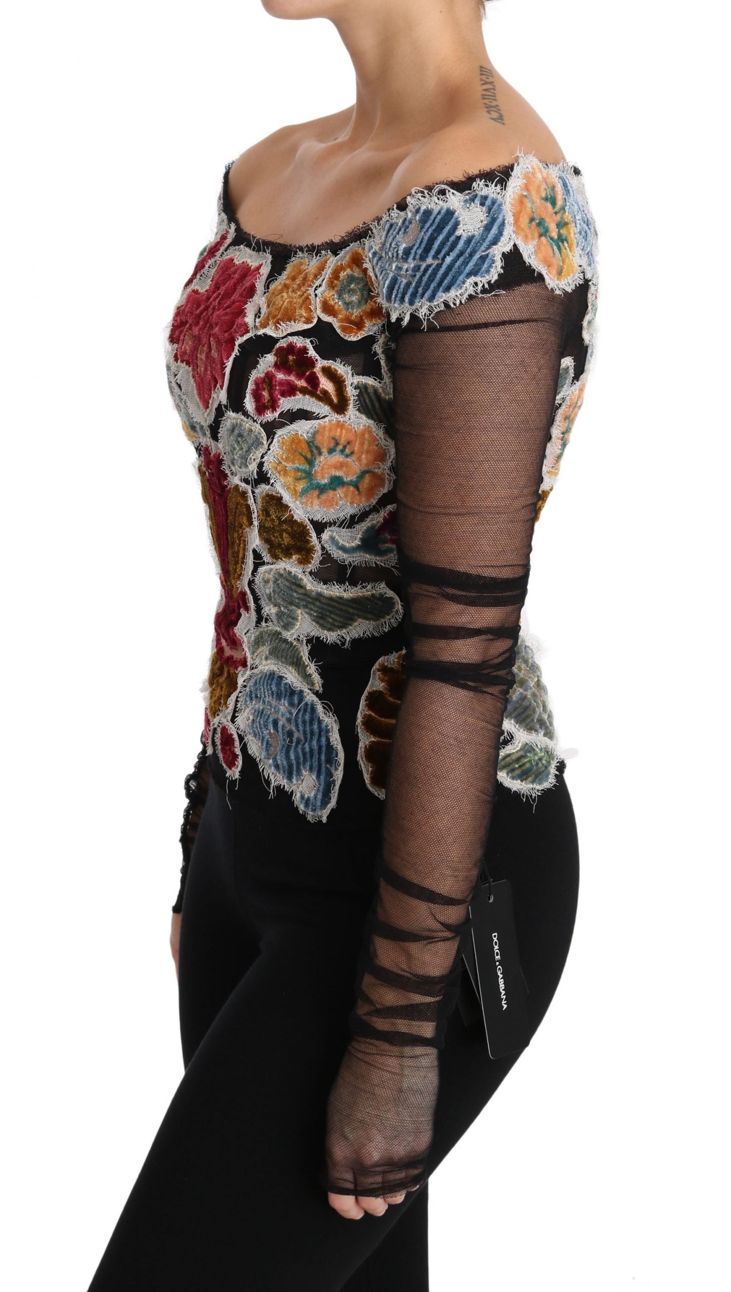 Dolce & Gabbana Black Floral Ricamo Top T-Shirt Blouse-4