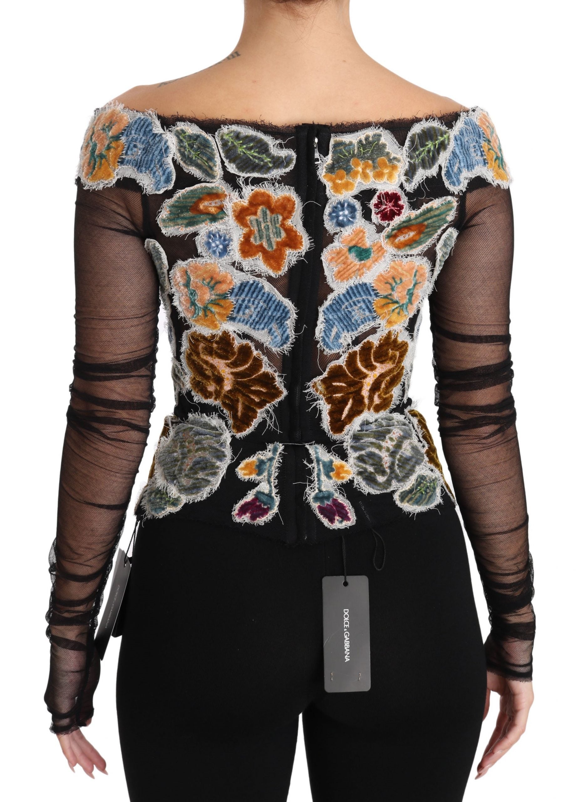 Dolce & Gabbana Black Floral Ricamo Top T-Shirt Blouse-5