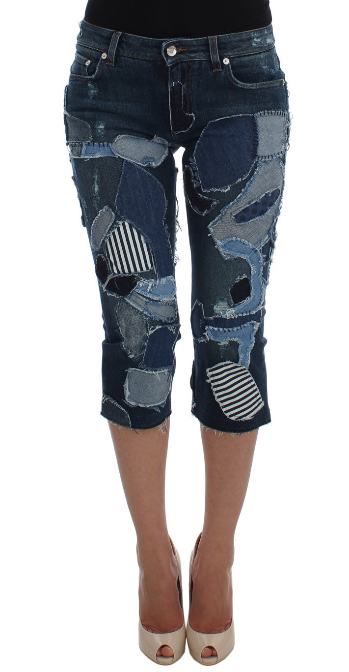 Dolce & Gabbana Blue Patchwork Stretch Denim Shorts-1