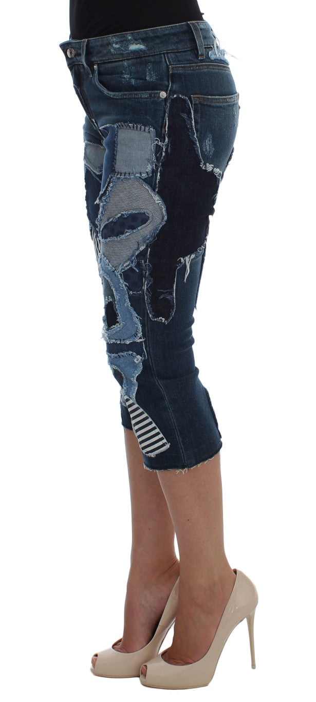 Dolce & Gabbana Blue Patchwork Stretch Denim Shorts-2