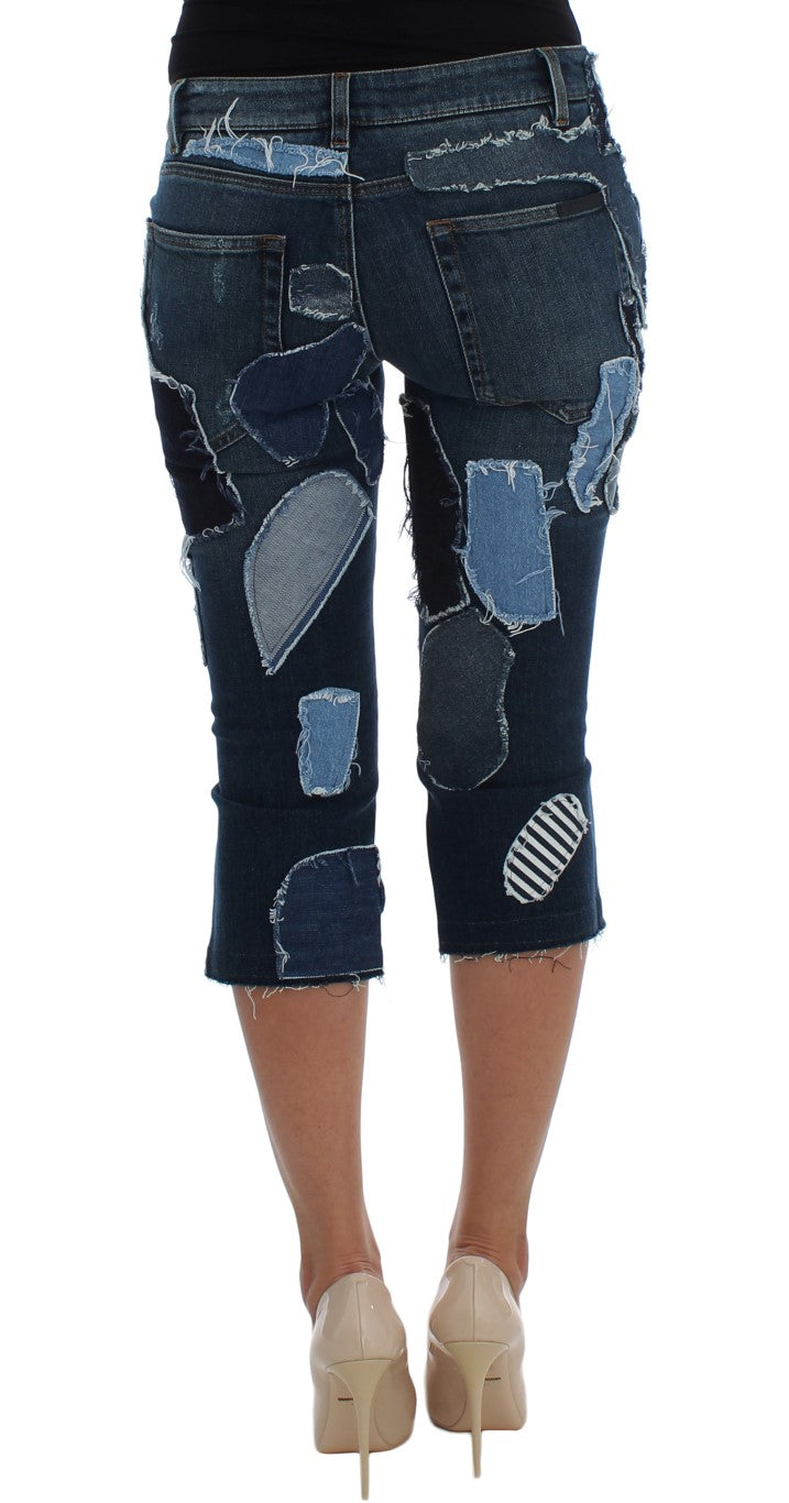 Dolce & Gabbana Blue Patchwork Stretch Denim Shorts-3