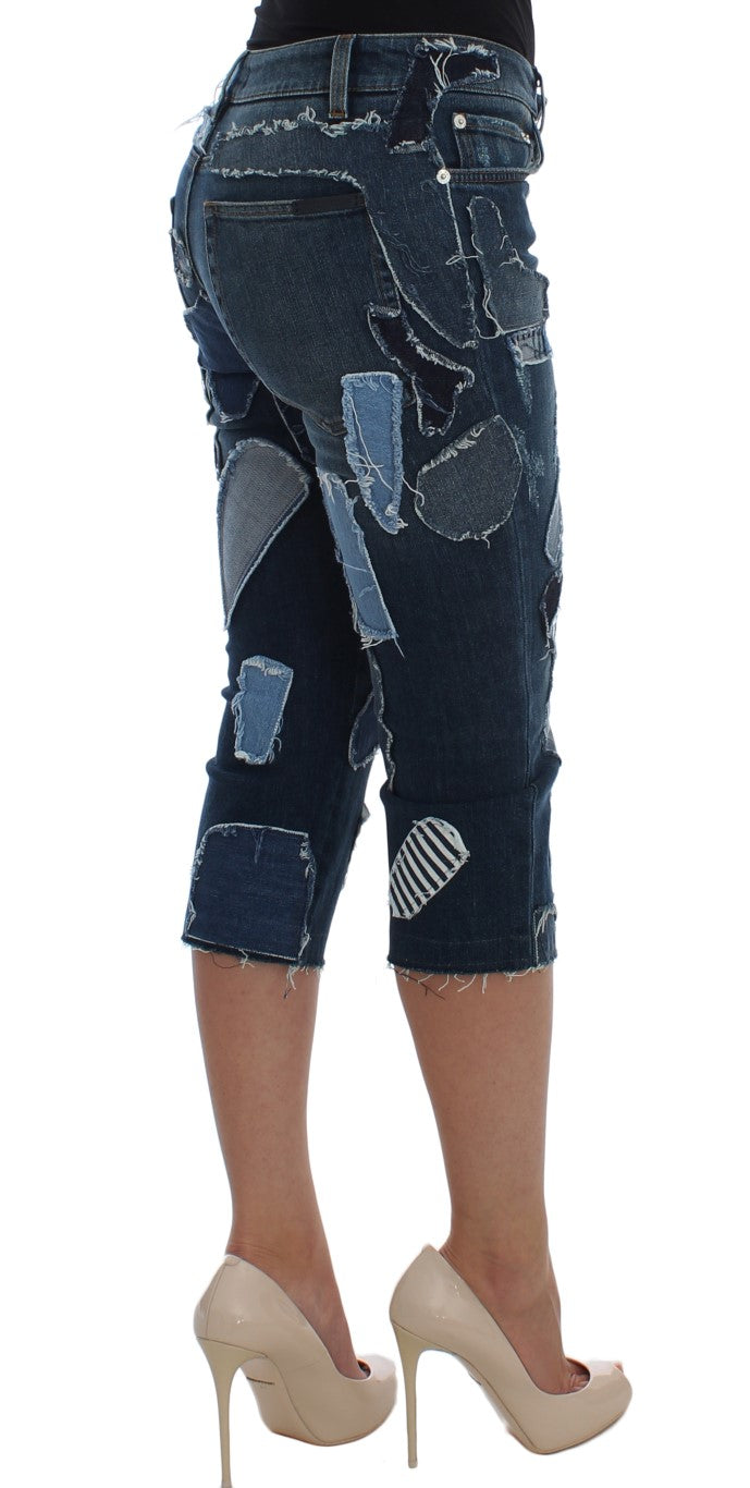 Dolce & Gabbana Blue Patchwork Stretch Denim Shorts-4