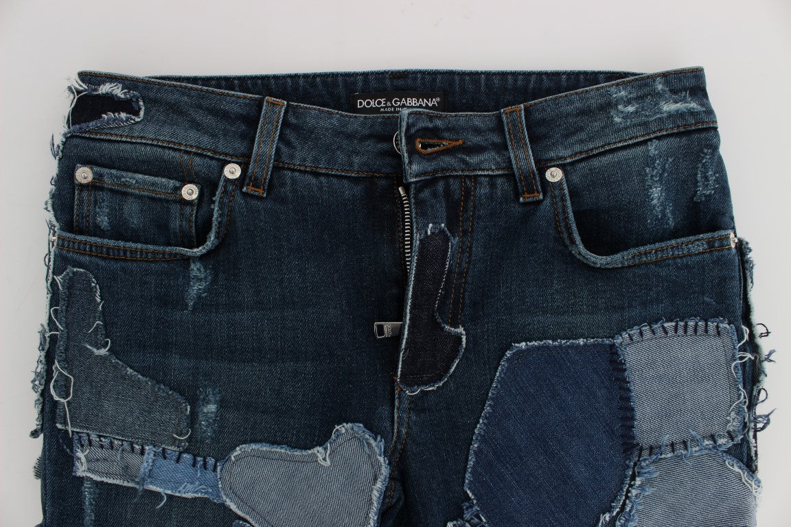 Dolce & Gabbana Blue Patchwork Stretch Denim Shorts-5