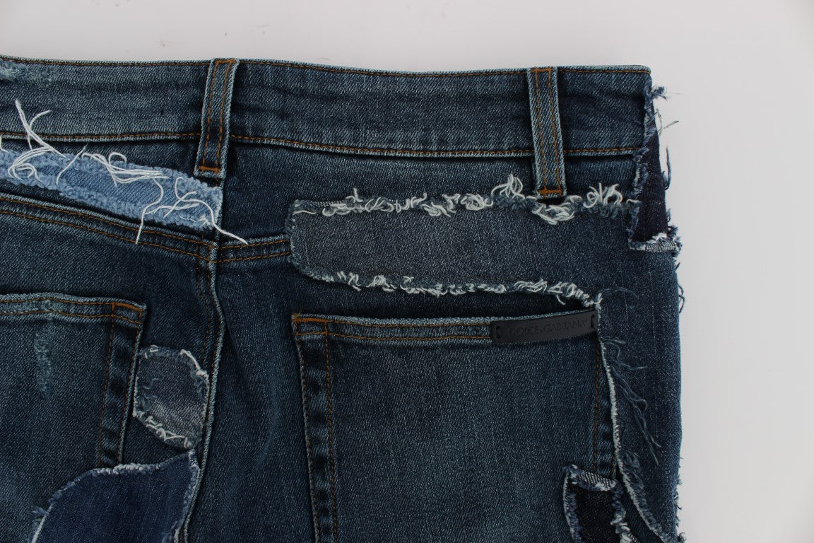 Dolce & Gabbana Blue Patchwork Stretch Denim Shorts-8