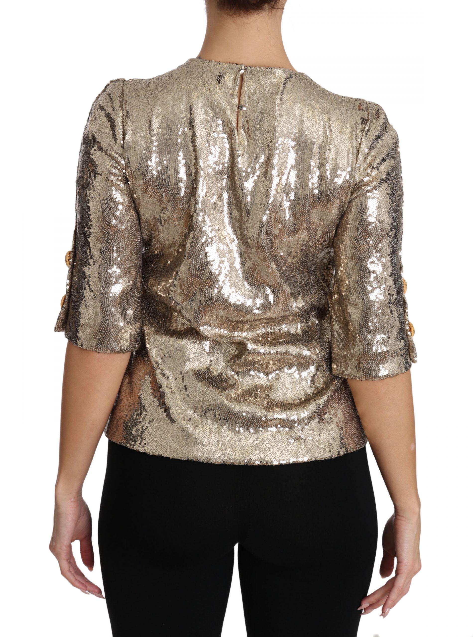 Dolce & Gabbana Gold Sequin Parrot Crystal Blouse-2