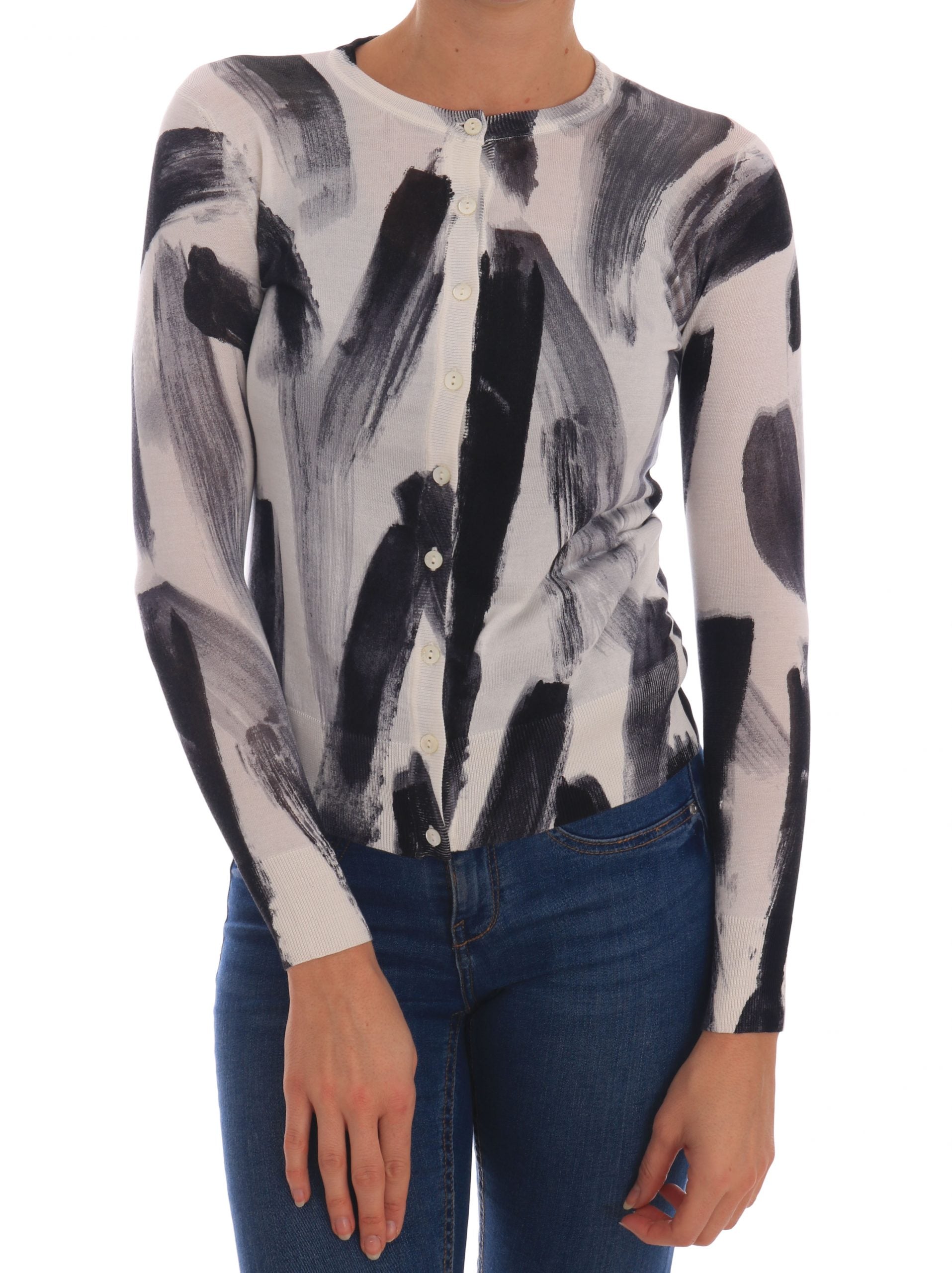 Dolce & Gabbana Cardigan Light Silk Brushstroke Sweater-1