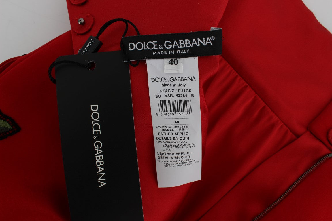Pantalones cortos de seda roja con rosas de cristal de Dolce & Gabbana -7