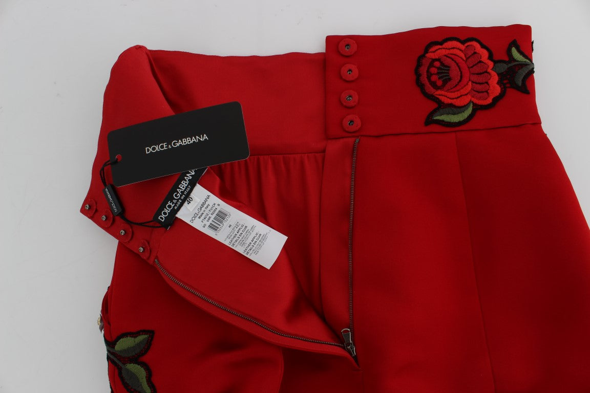 Pantalones cortos de seda roja con rosas de cristal de Dolce & Gabbana -8