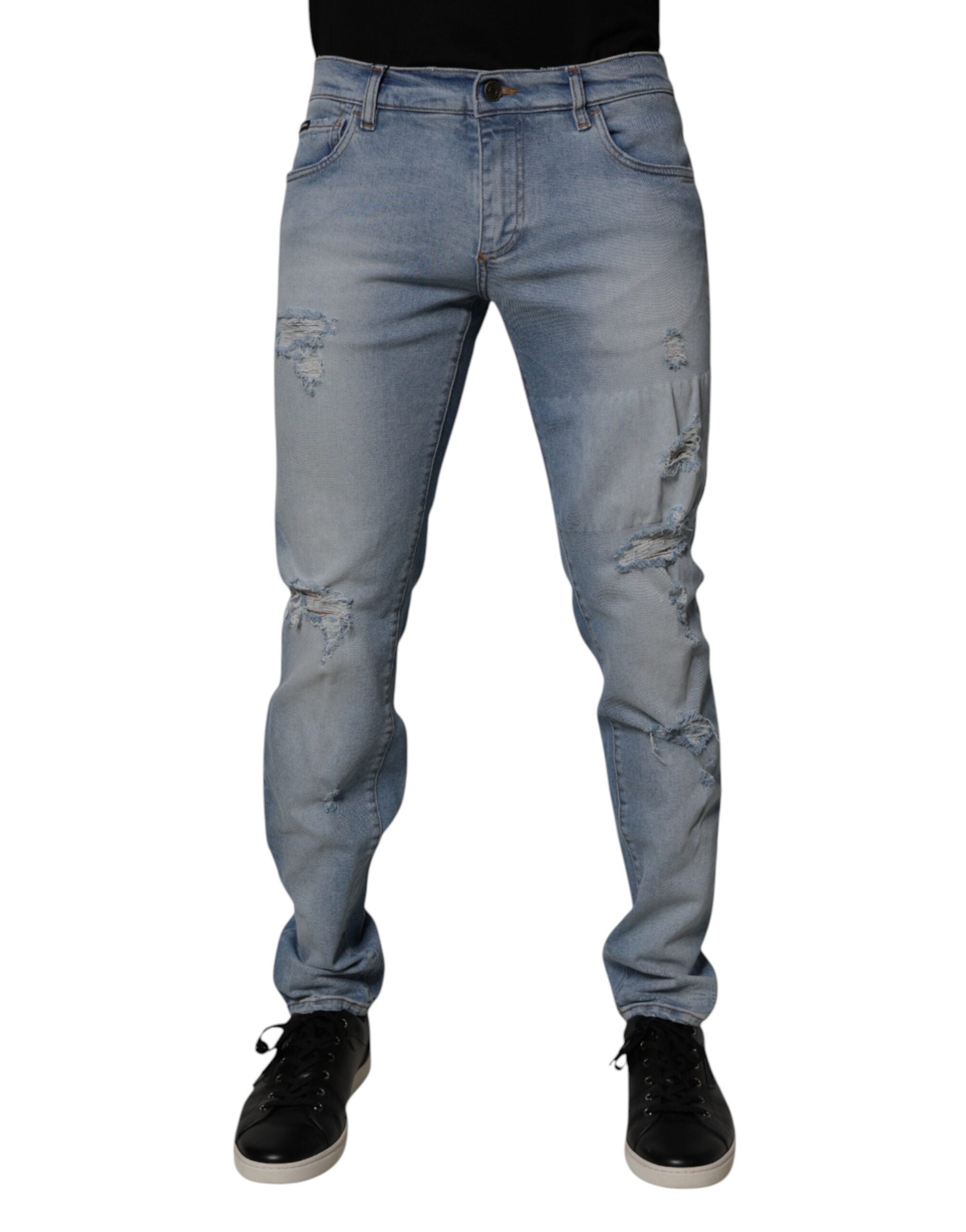 Dolce & Gabbana Blue Distressed Cotton Skinny Men's Denim Jeans-2