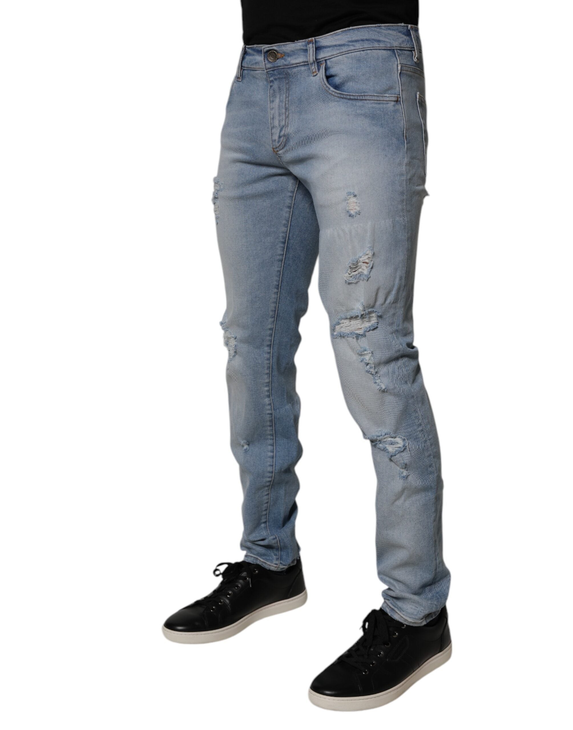 Dolce & Gabbana Blue Distressed Cotton Skinny Men's Denim Jeans-3