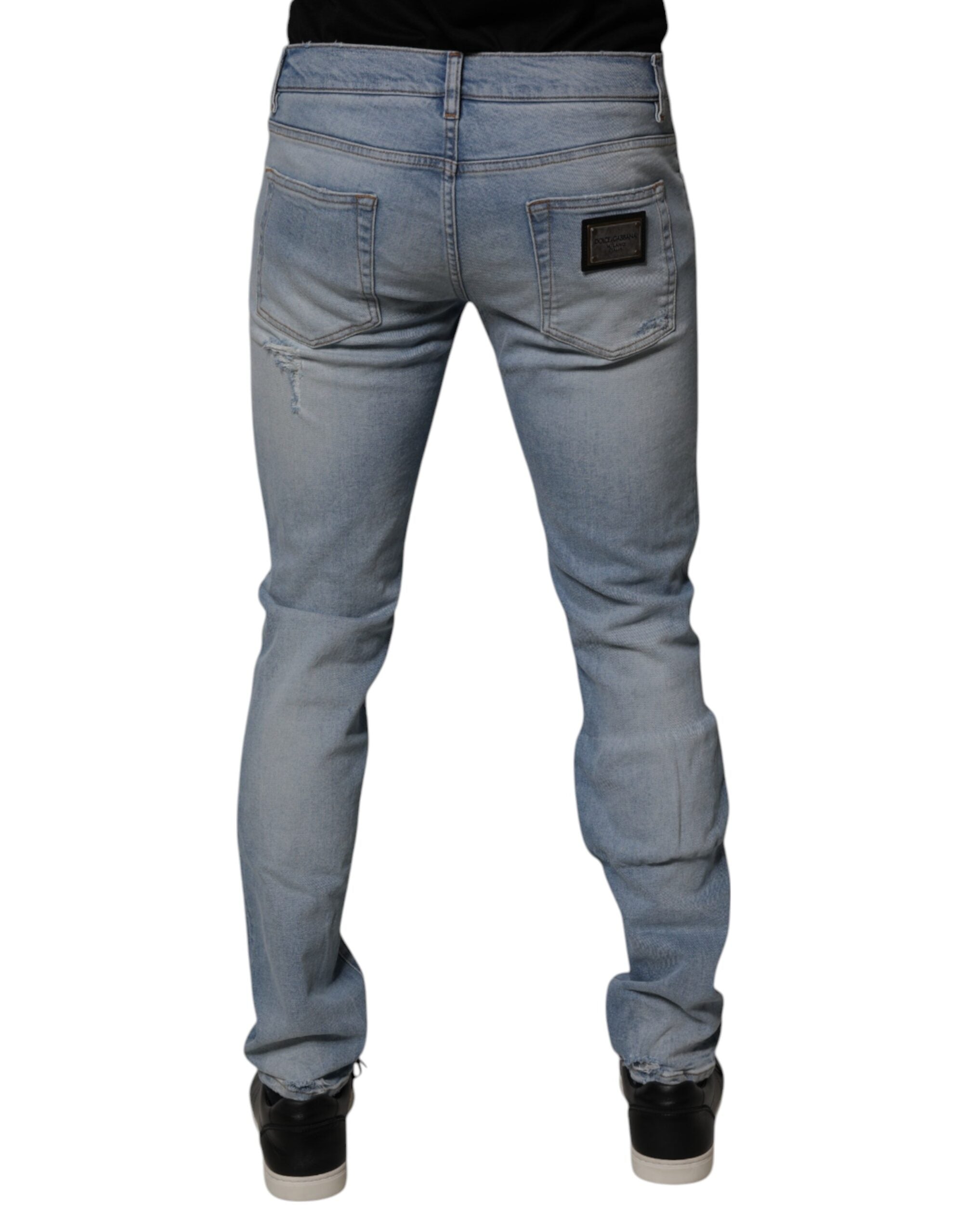 Dolce & Gabbana Blue Distressed Cotton Skinny Men's Denim Jeans-4