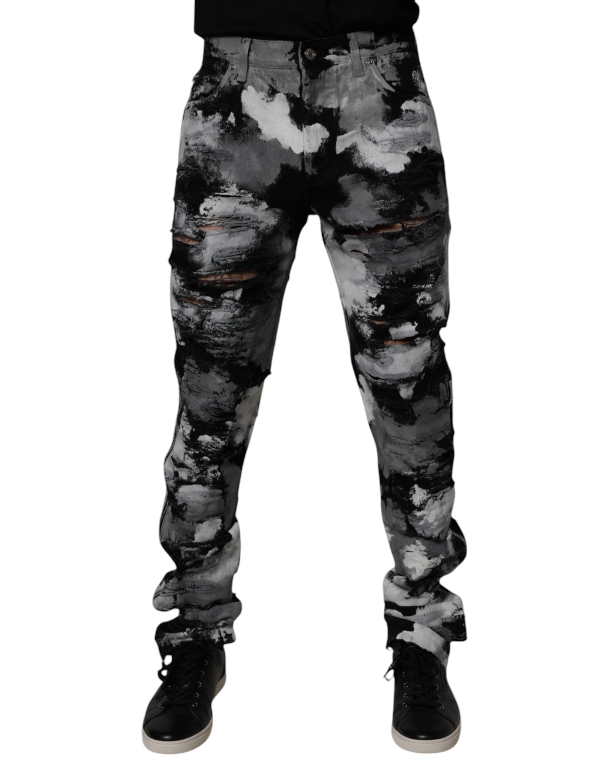Dolce & Gabbana Multicolor Camouflage Ripped Skinny Denim Jeans