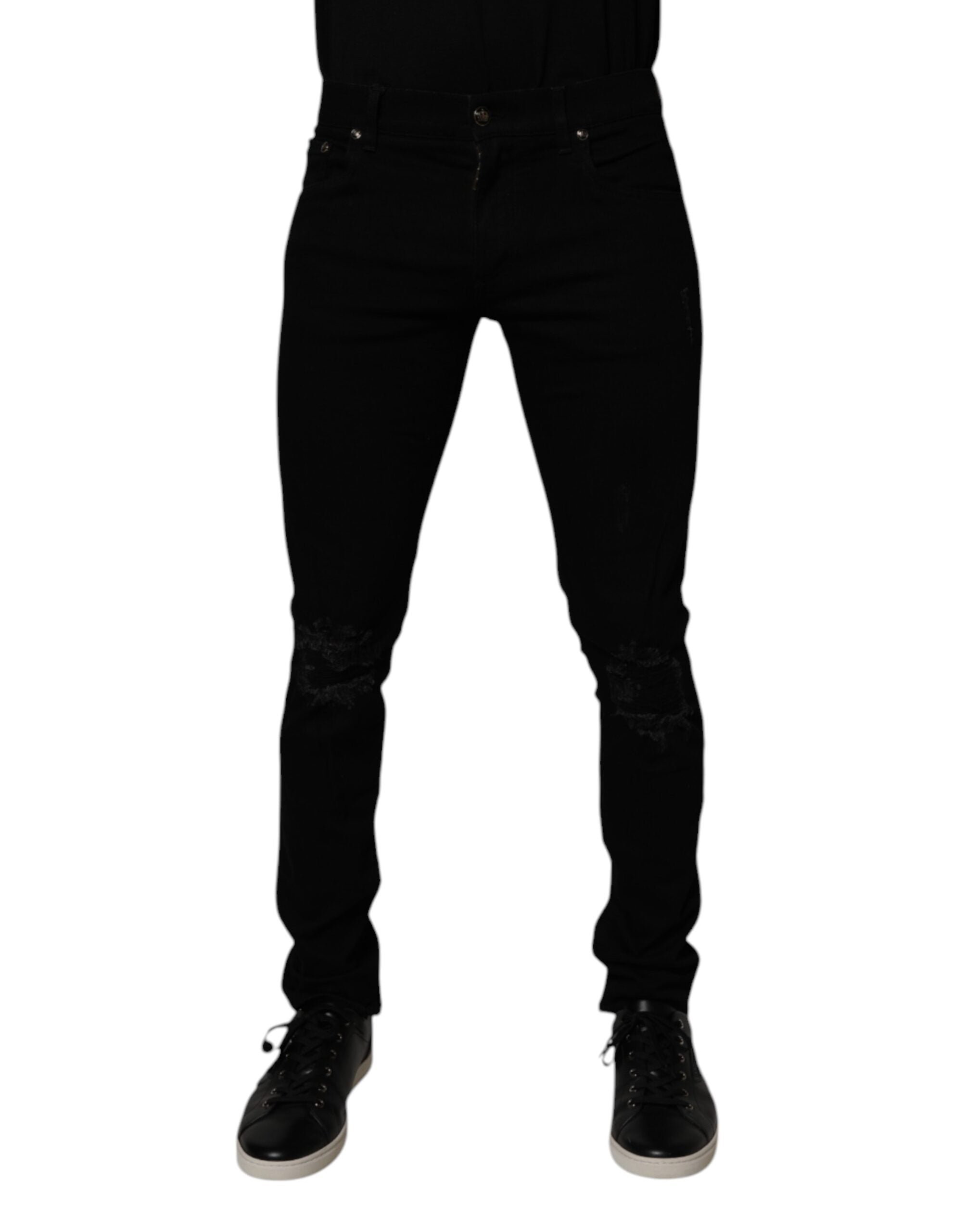 Vaqueros ajustados de algodón elástico negro Dolce & Gabbana para hombre-2