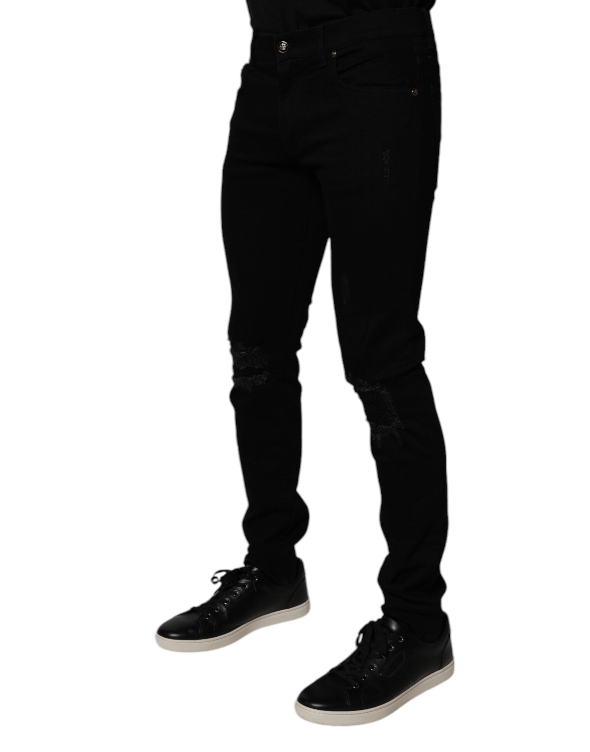 Vaqueros ajustados de algodón elástico negro Dolce & Gabbana para hombre-3