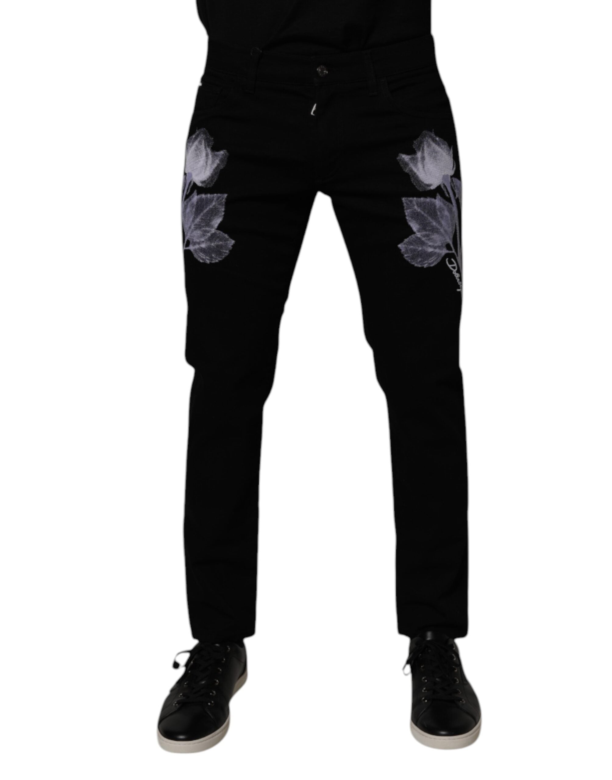 Dolce & Gabbana Black Floral Cotton Skinny Jeans for Men in Denim-2