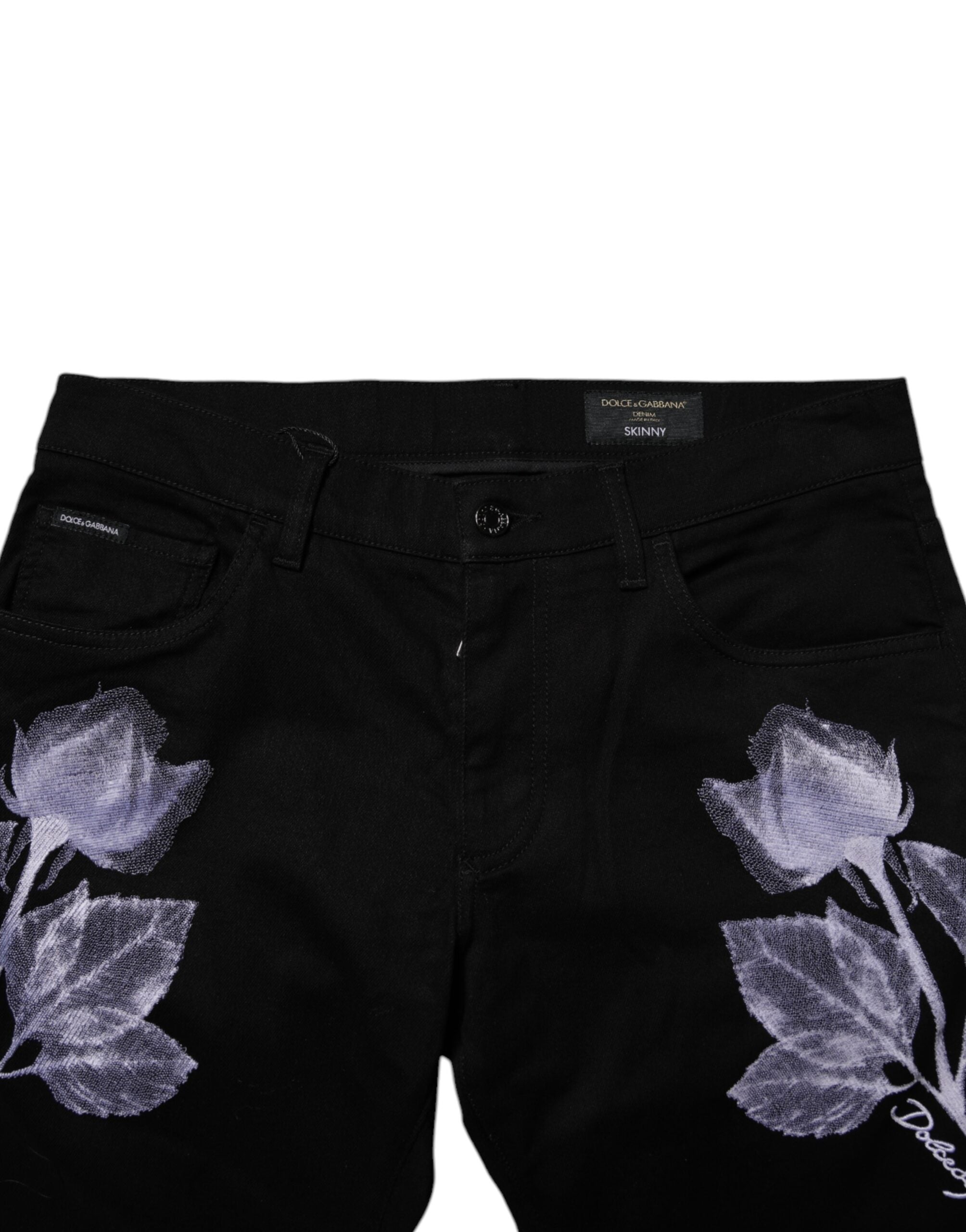 Dolce & Gabbana Black Floral Cotton Skinny Jeans for Men in Denim-5