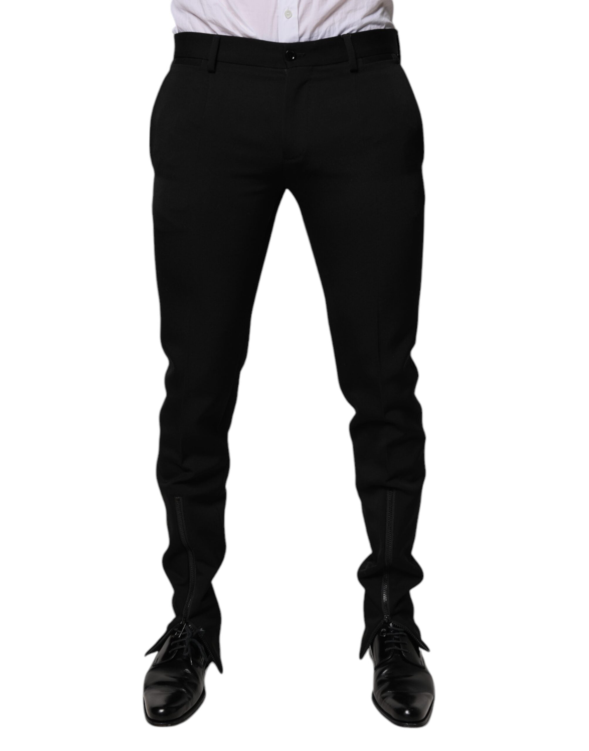Pantalones de traje formal cónicos negros de lana de Dolce & Gabbana-2