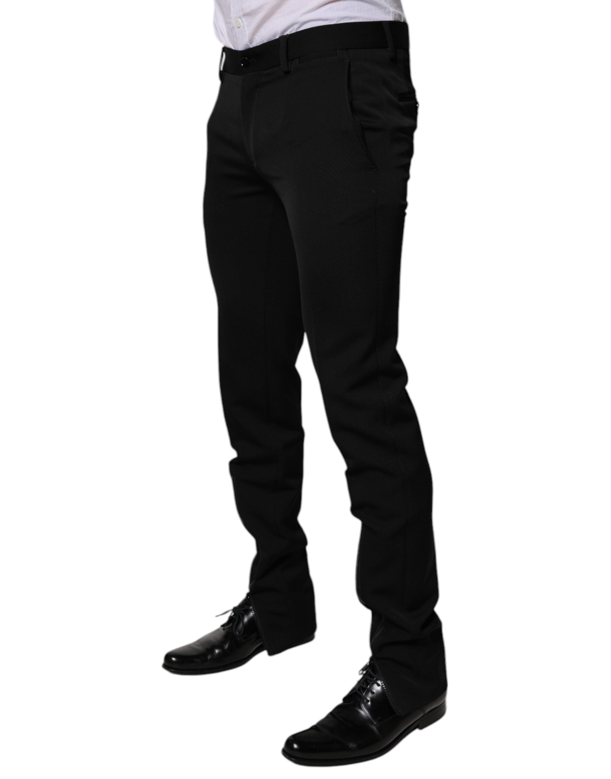 Pantalones de traje formal cónicos negros de lana de Dolce & Gabbana-3