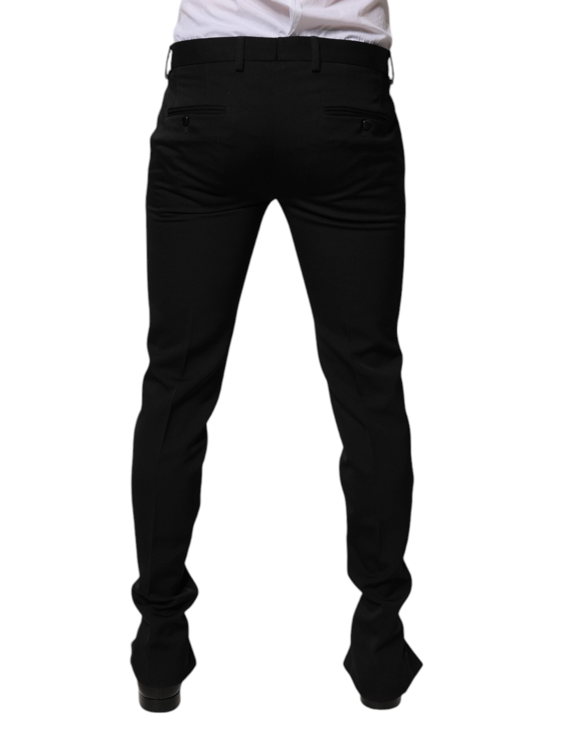 Pantalones de traje formal cónicos negros de lana de Dolce & Gabbana-4