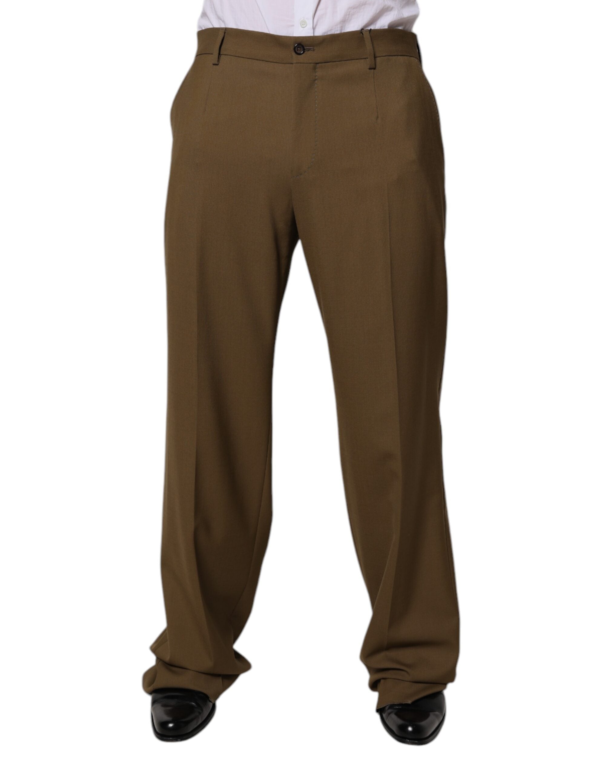 Pantalón de traje formal recto marrón de lana de Dolce & Gabbana-1