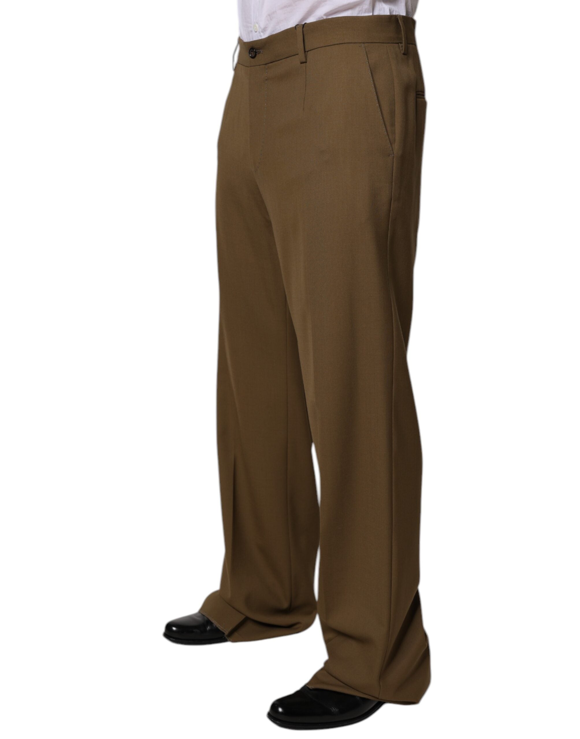 Pantalón de traje formal recto marrón de lana de Dolce & Gabbana-3