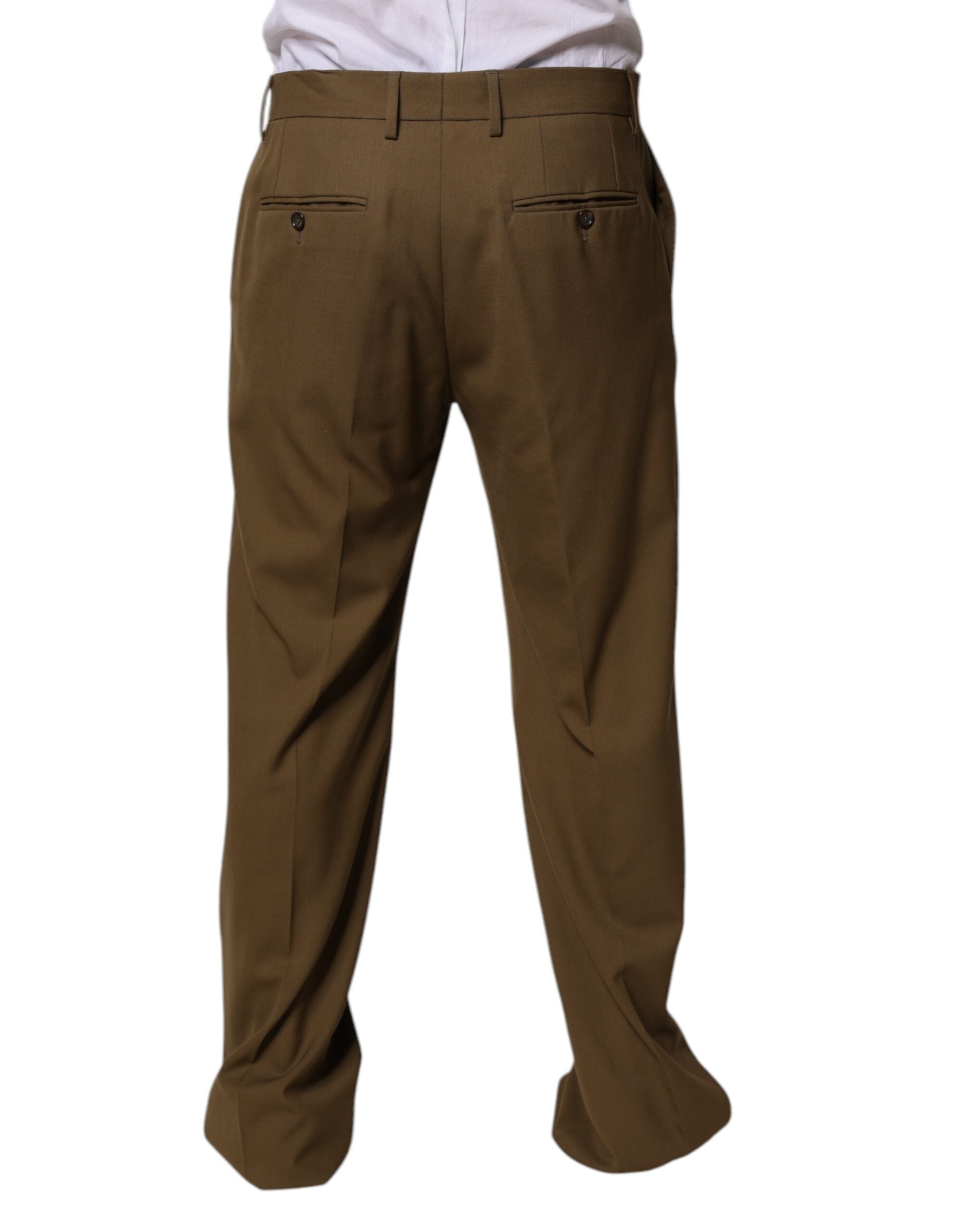 Pantalón de traje formal recto marrón de lana de Dolce & Gabbana-4
