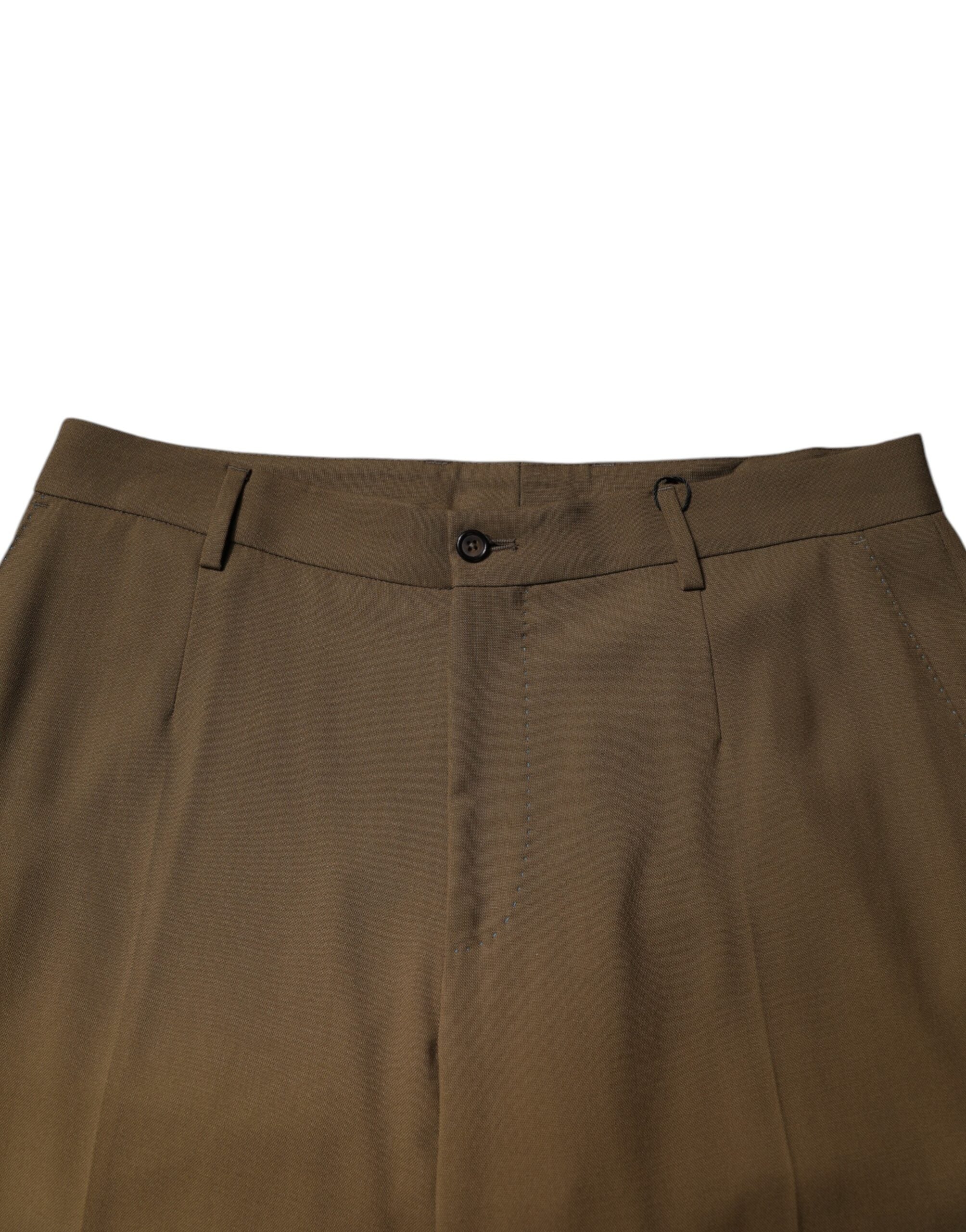 Pantalón de traje formal recto marrón de lana de Dolce & Gabbana-5