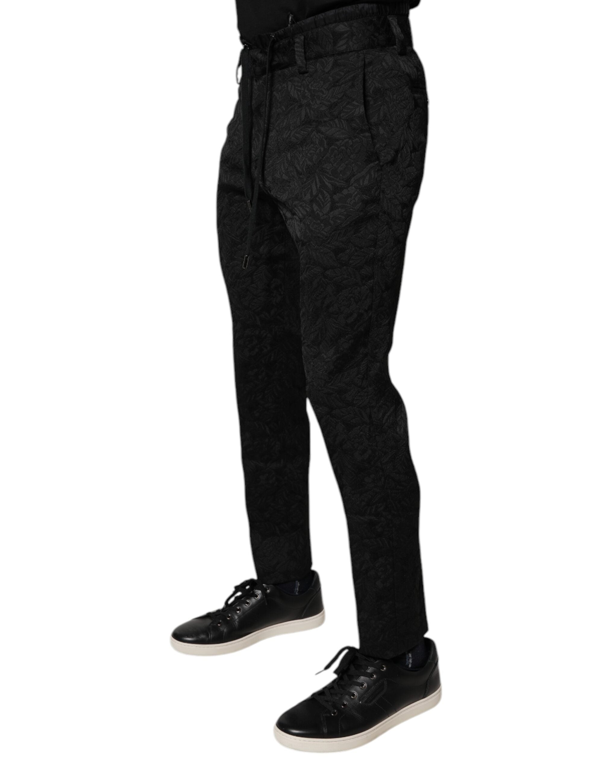 Dolce & Gabbana Black Brocade Polyester Skinny Dress Trousers-3