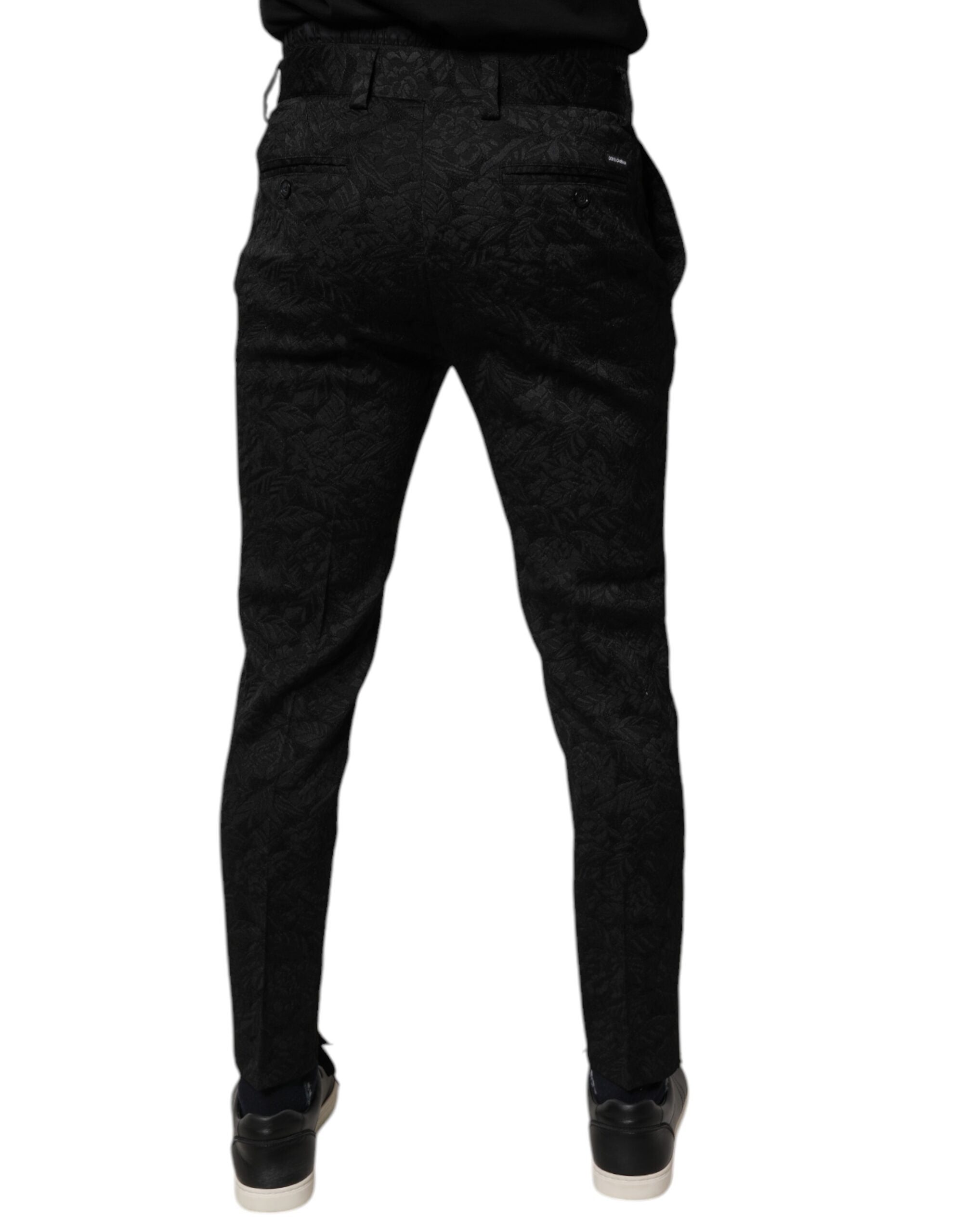 Dolce & Gabbana Black Brocade Polyester Skinny Dress Trousers-4