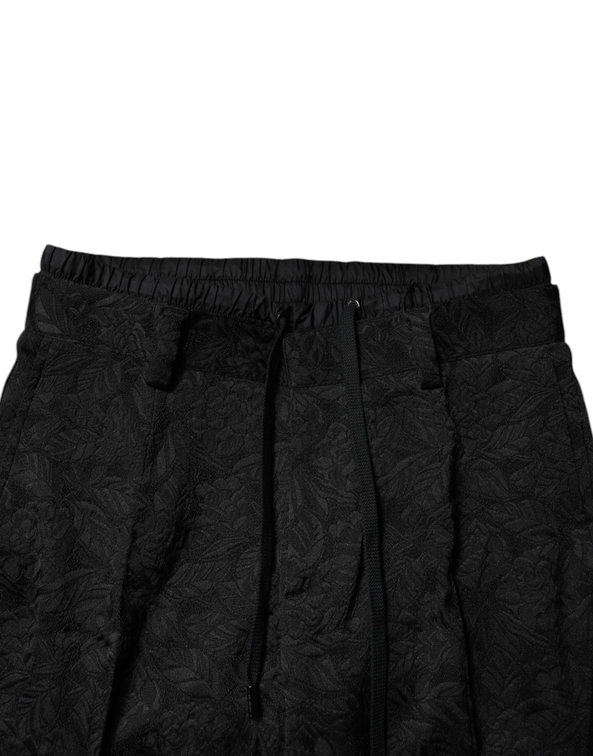 Dolce & Gabbana Black Brocade Polyester Skinny Dress Trousers-5