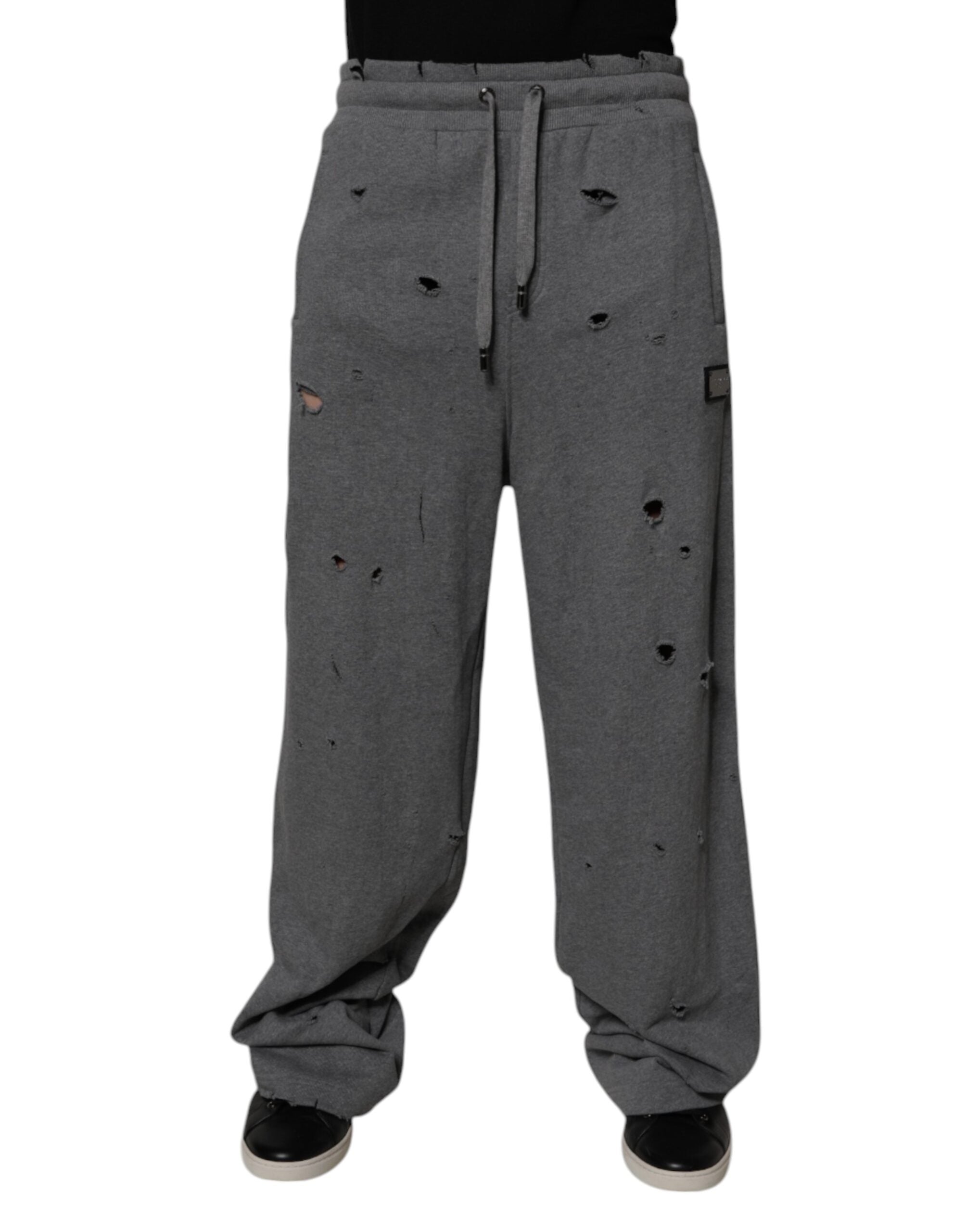 Dolce & Gabbana Grey Cotton RipStyle Straight Sweatpants Trousers-1