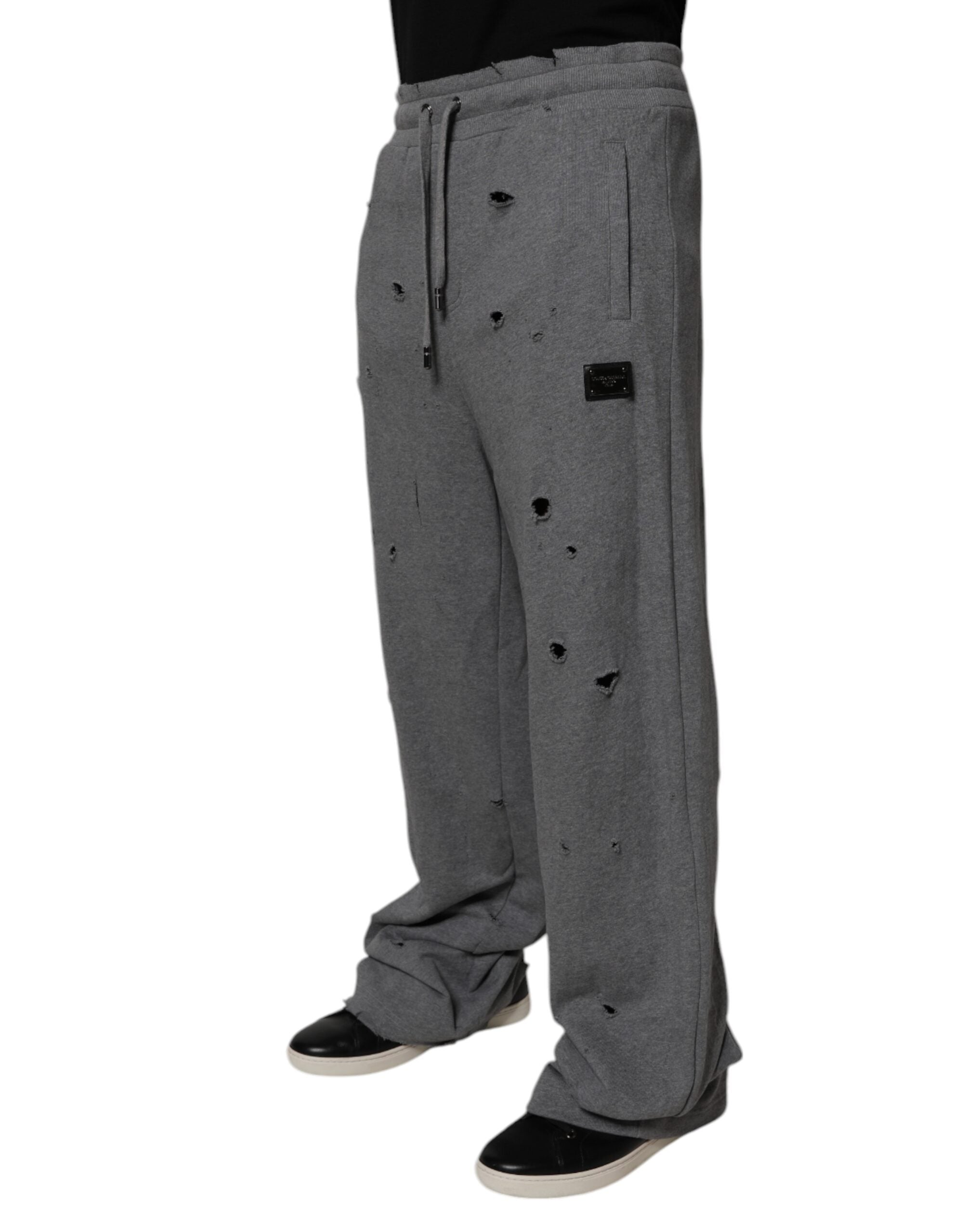 Dolce & Gabbana Grey Cotton RipStyle Straight Sweatpants Trousers-3