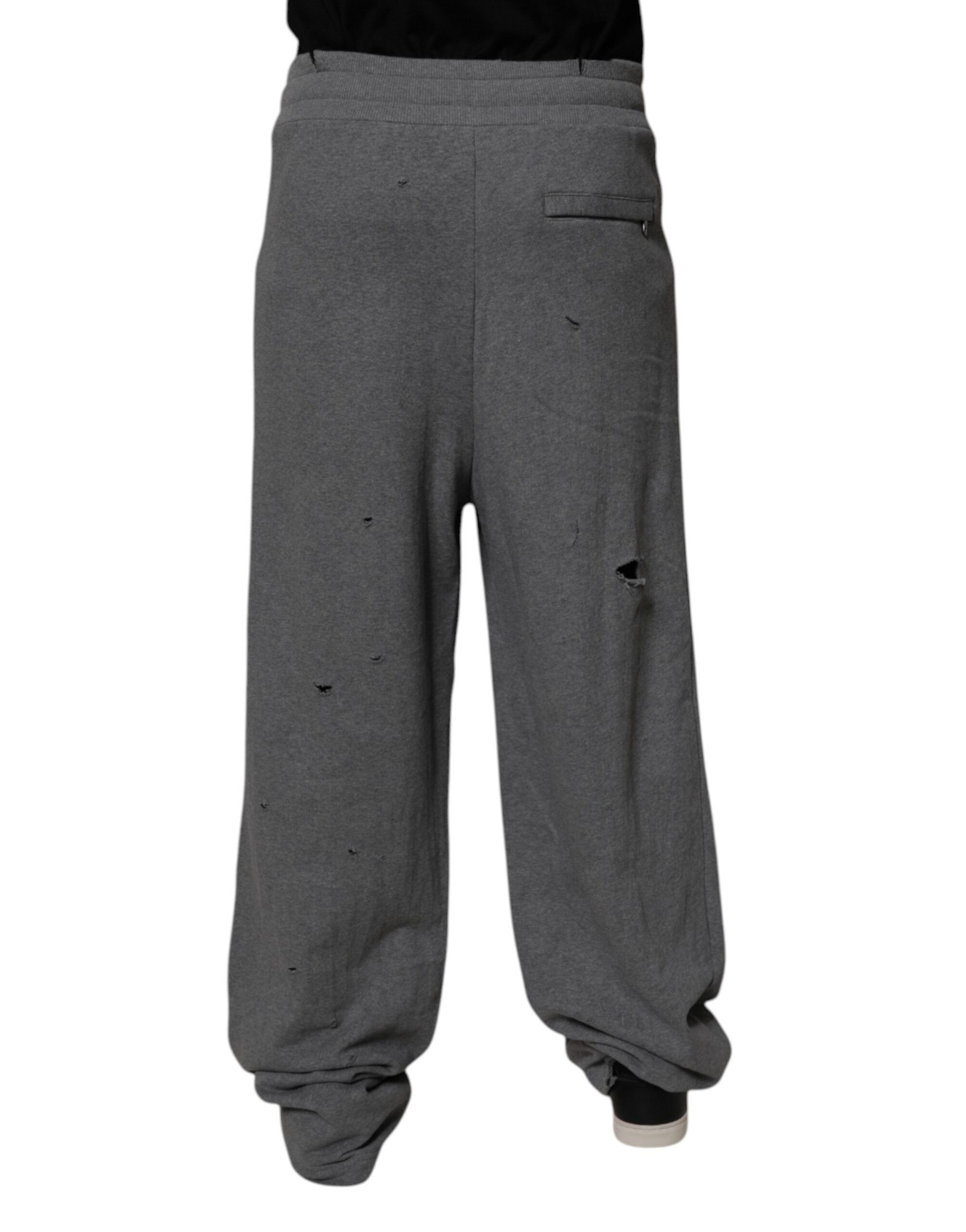 Dolce & Gabbana Grey Cotton RipStyle Straight Sweatpants Trousers-4