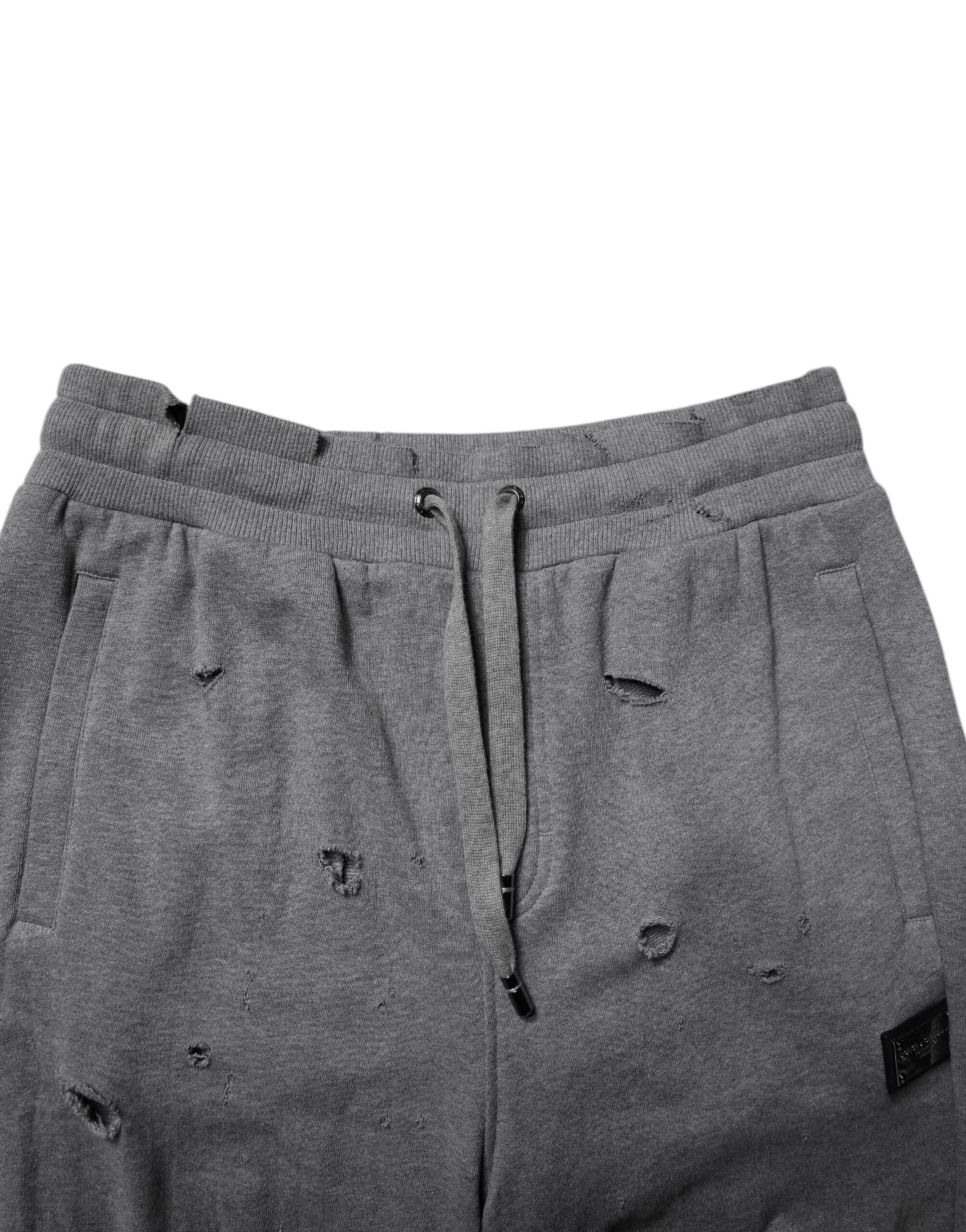 Dolce & Gabbana Grey Cotton RipStyle Straight Sweatpants Trousers-5