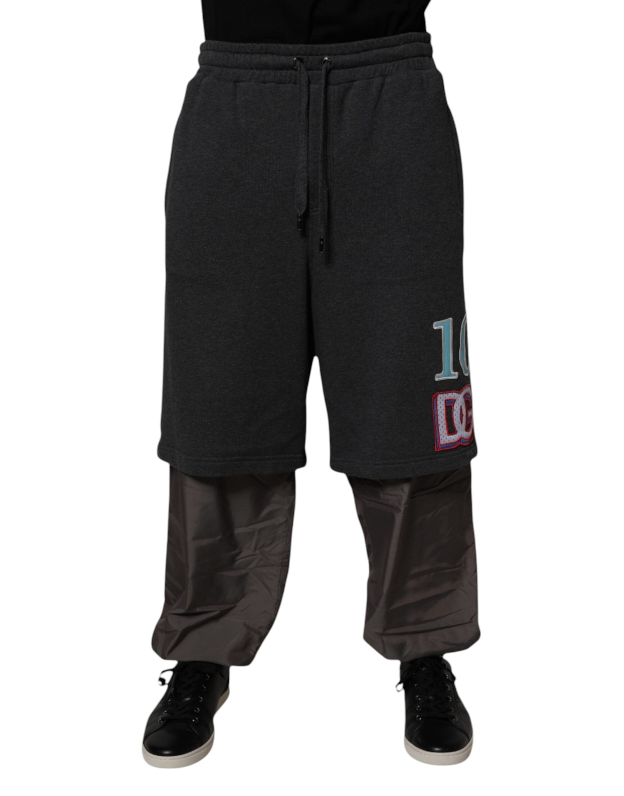 Dolce & Gabbana Dunkelgraue Baumwoll-Layered Straight Sweatpants Hose-1