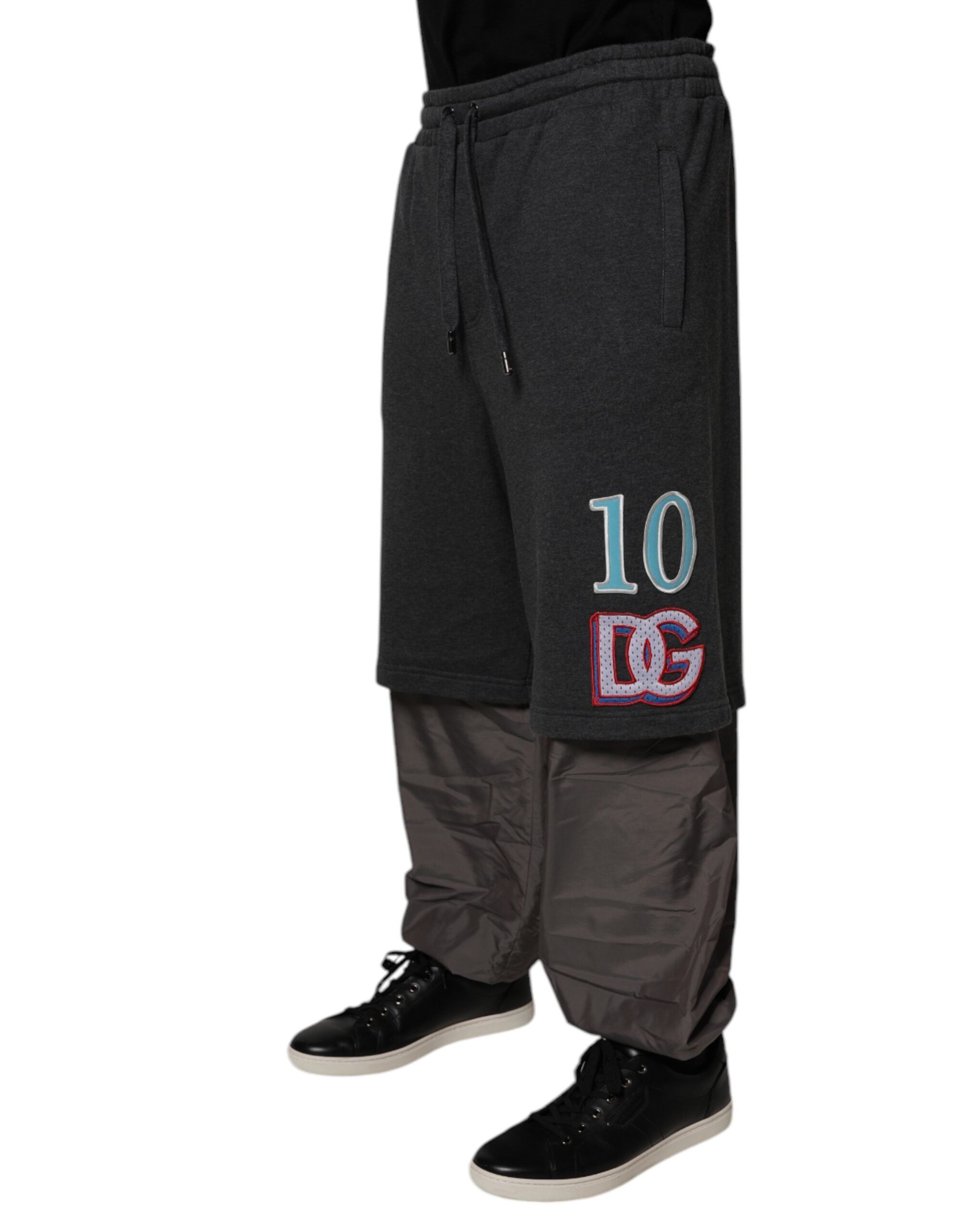 Dolce & Gabbana Dunkelgraue Baumwoll-Layered Straight Sweatpants Hose-3