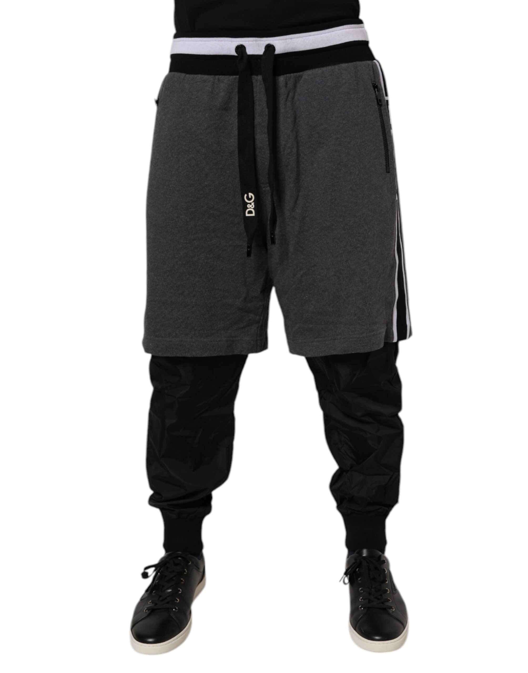 Pantalones deportivos de algodón en capas negros y grises de Dolce & Gabbana para hombre-1